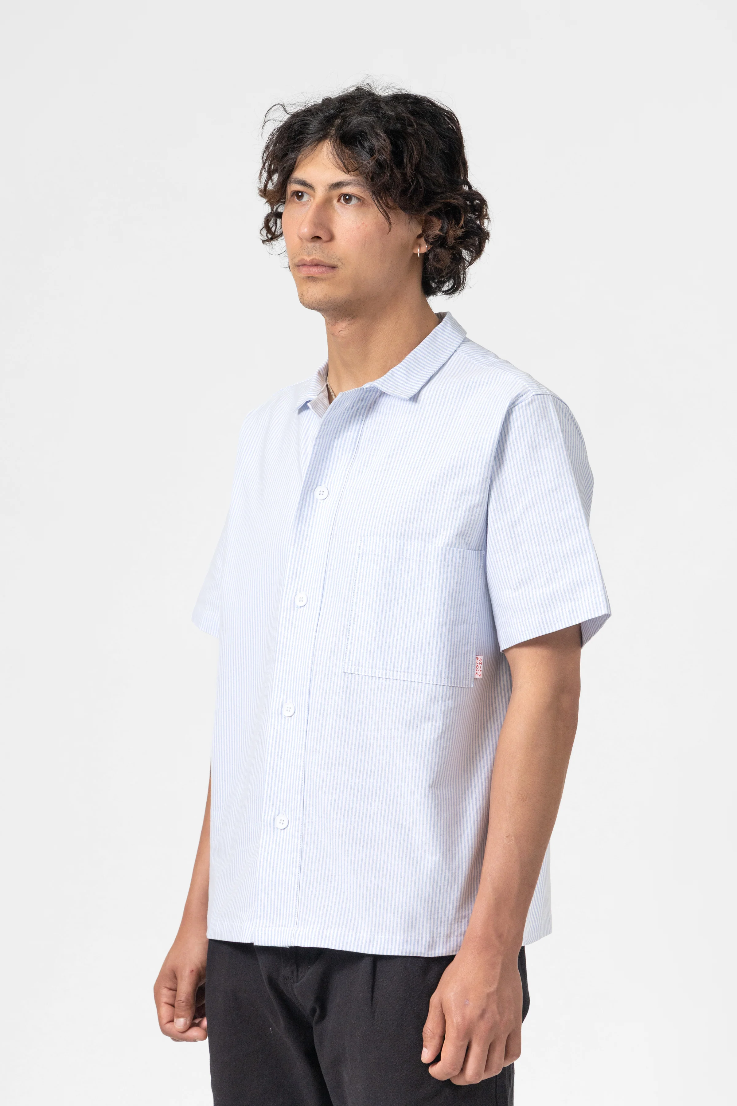 Blacksmith - 'Boxford' Short Sleeve Utility Shirt - Blue Stripe - Image 3