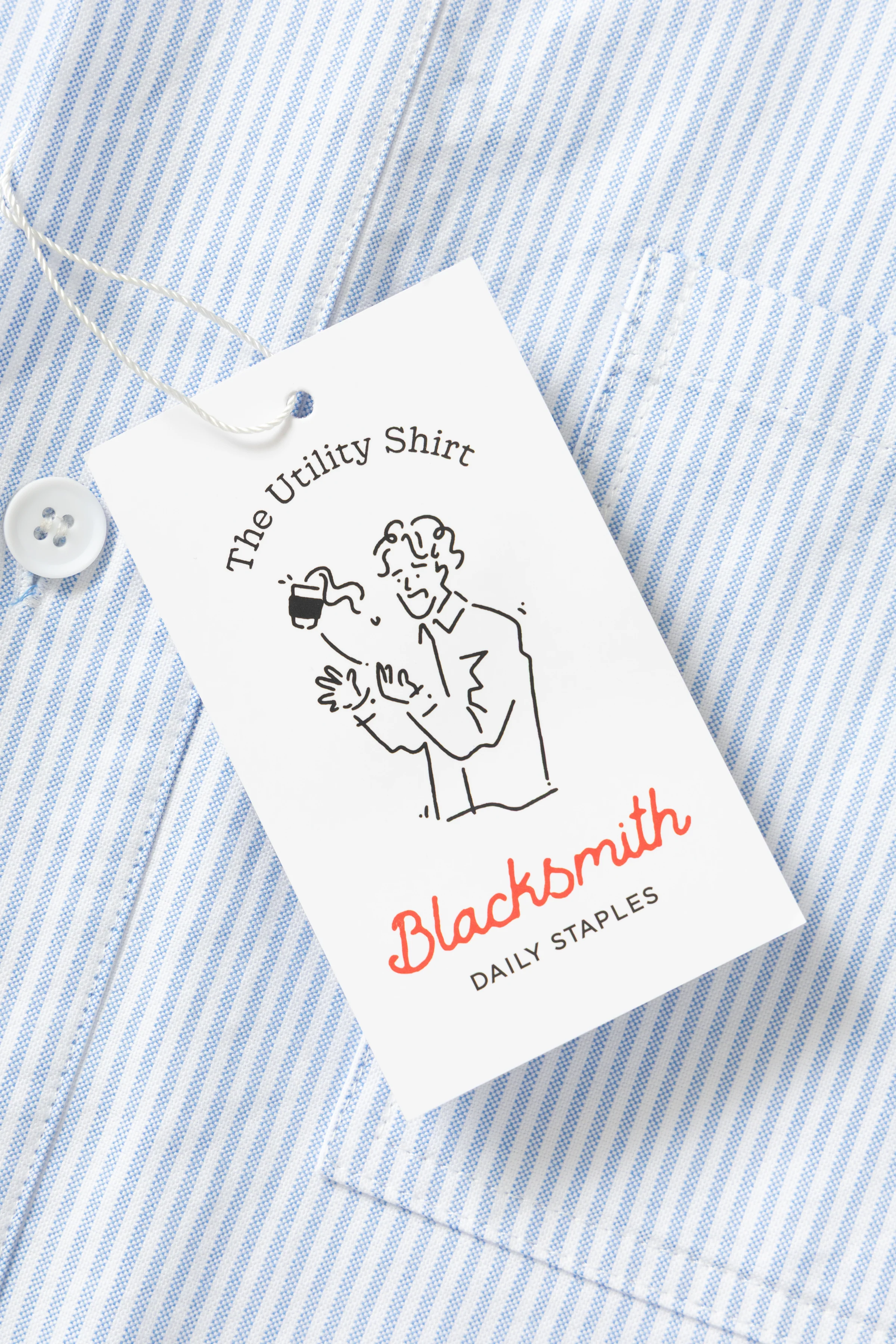 Blacksmith - 'Boxford' Short Sleeve Utility Shirt - Blue Stripe - Image 5
