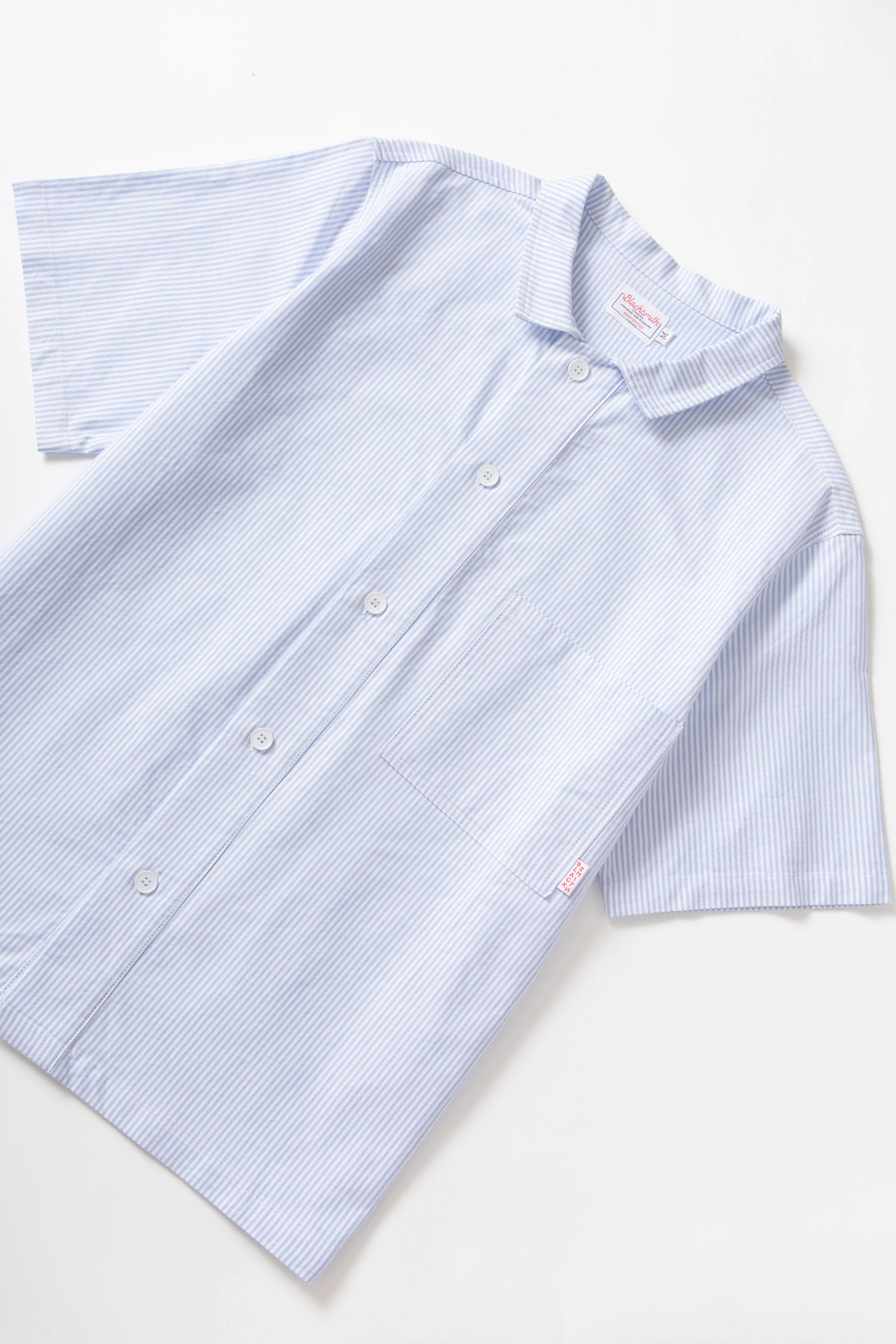Blacksmith - 'Boxford' Short Sleeve Utility Shirt - Blue Stripe - Image 6