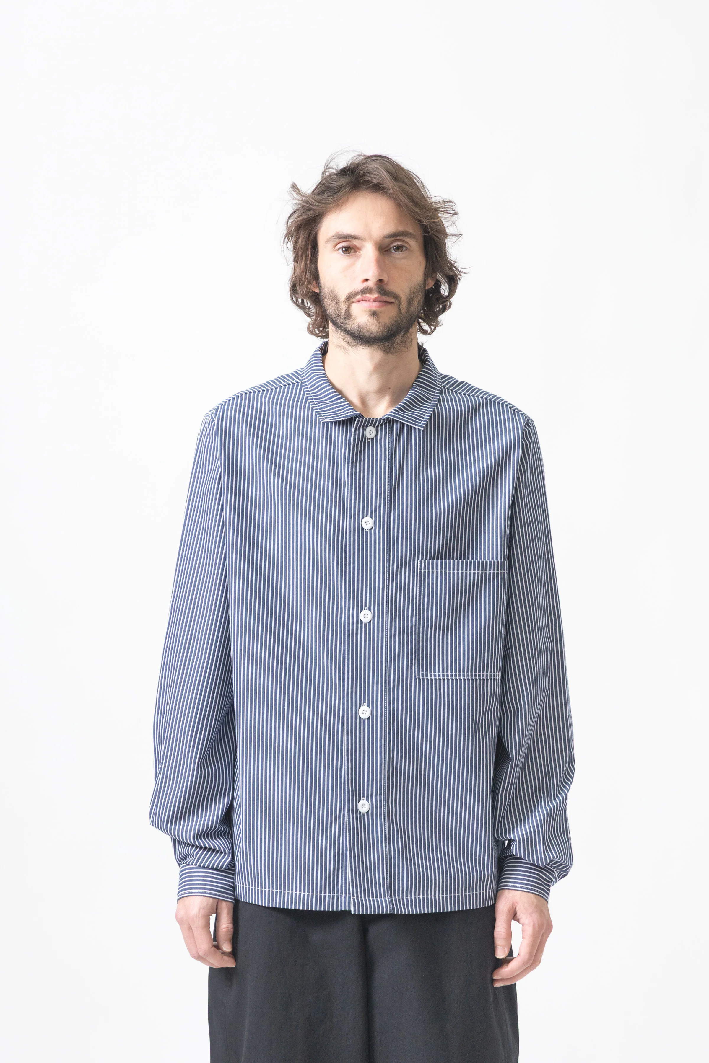 Blacksmith - 'Boxford' Utility Shirt - Thick Navy Stripe - Image 2