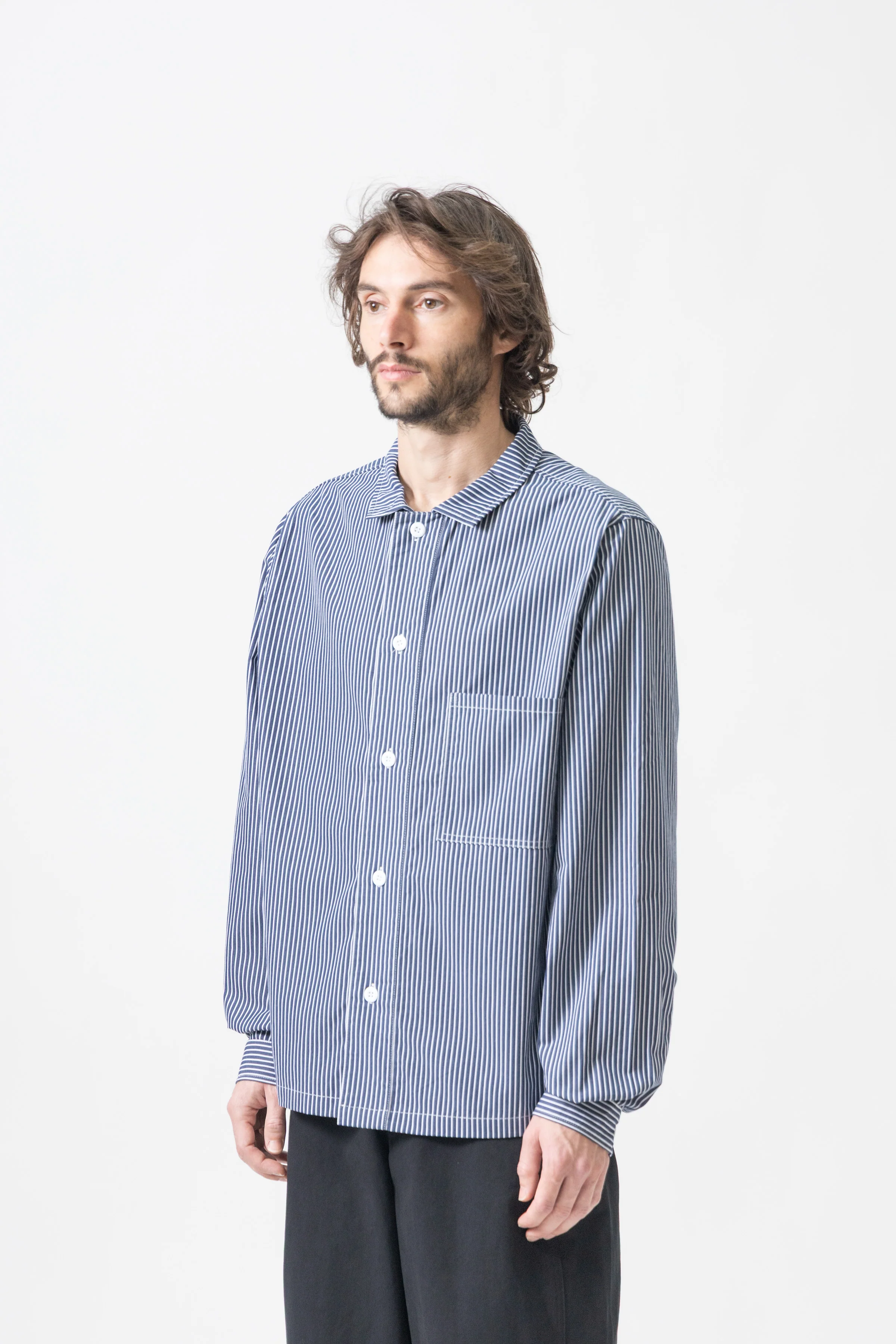 Blacksmith - 'Boxford' Utility Shirt - Thick Navy Stripe - Image 3