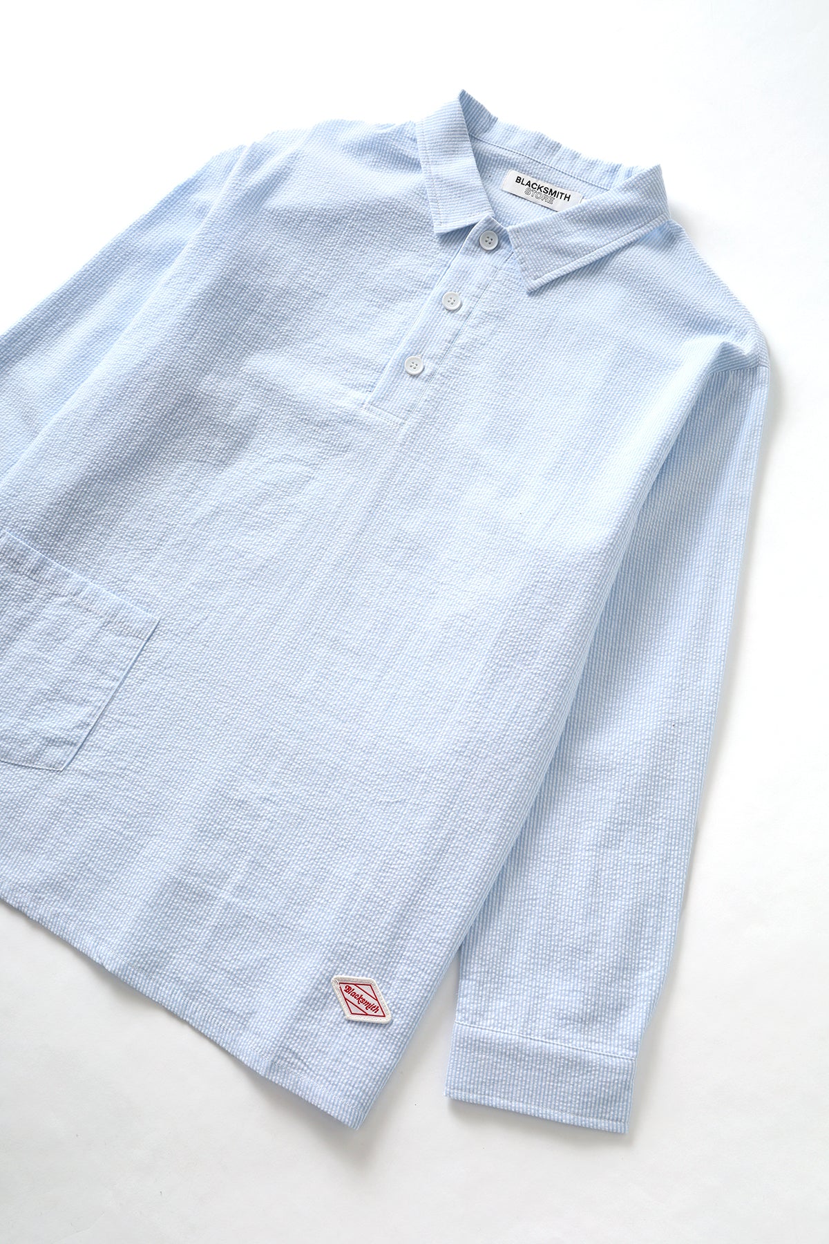 Blacksmith - Long Sleeved Popover Shirt - Blue Seersucker - Image 2