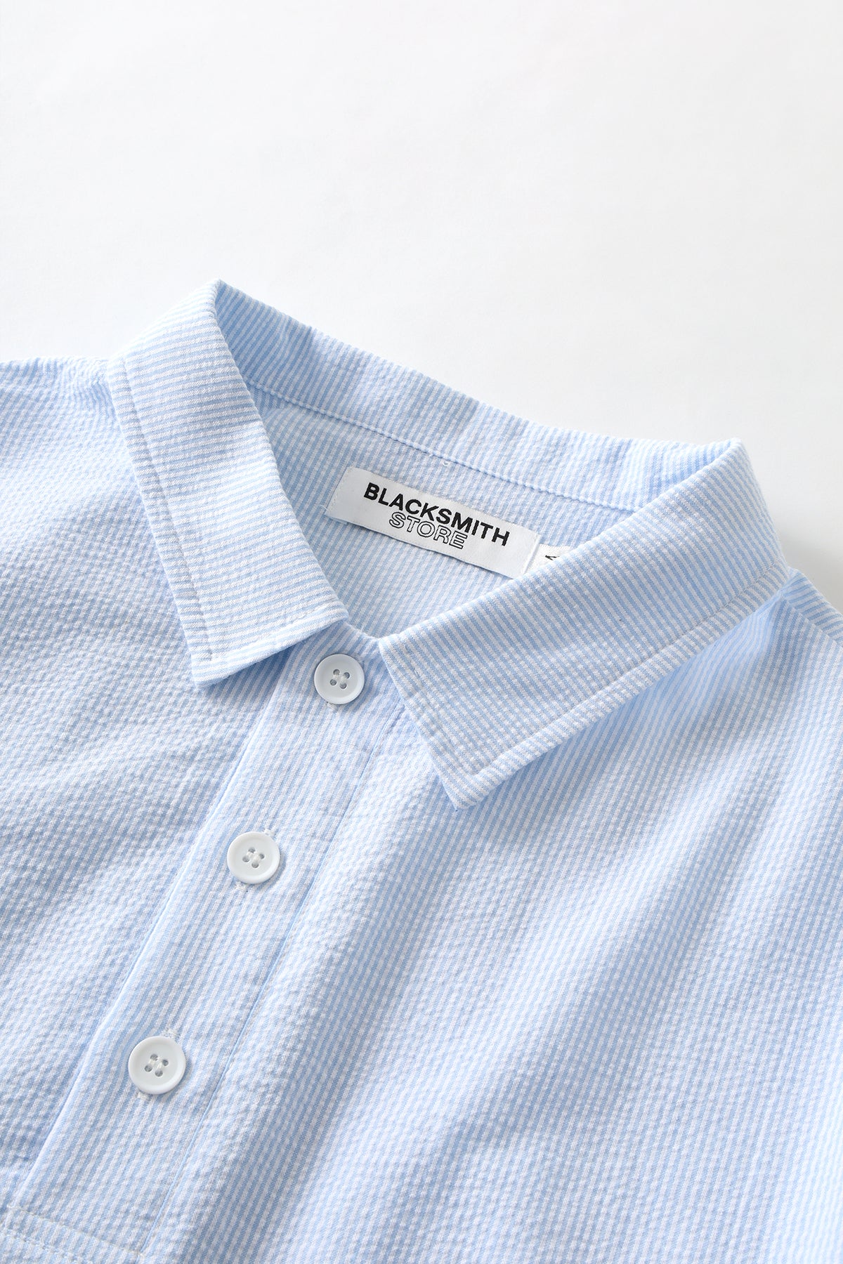 Blacksmith - Long Sleeved Popover Shirt - Blue Seersucker - Image 4