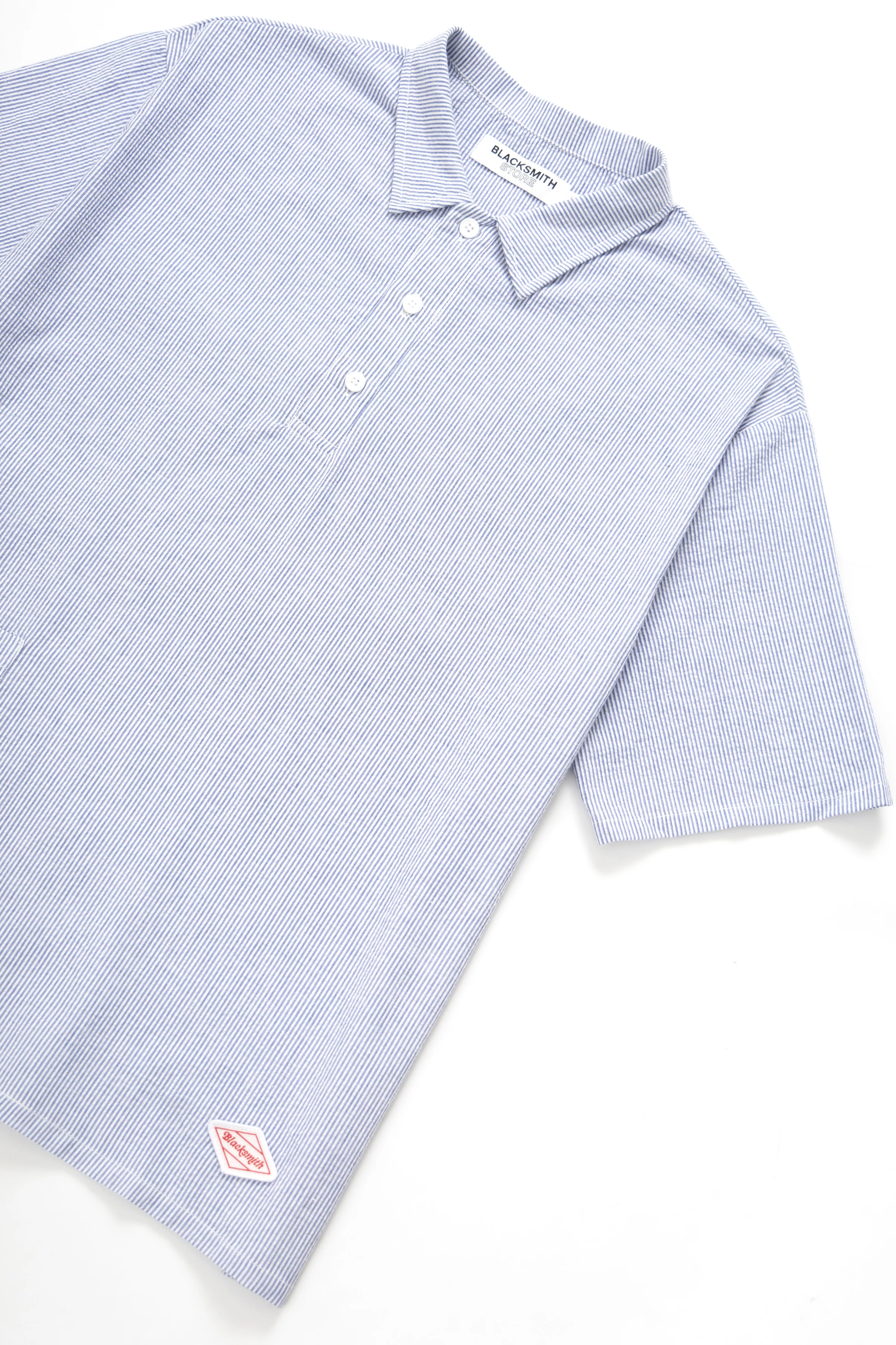 Blacksmith - Short Sleeved Popover Shirt - Blue Seersucker - Image 2