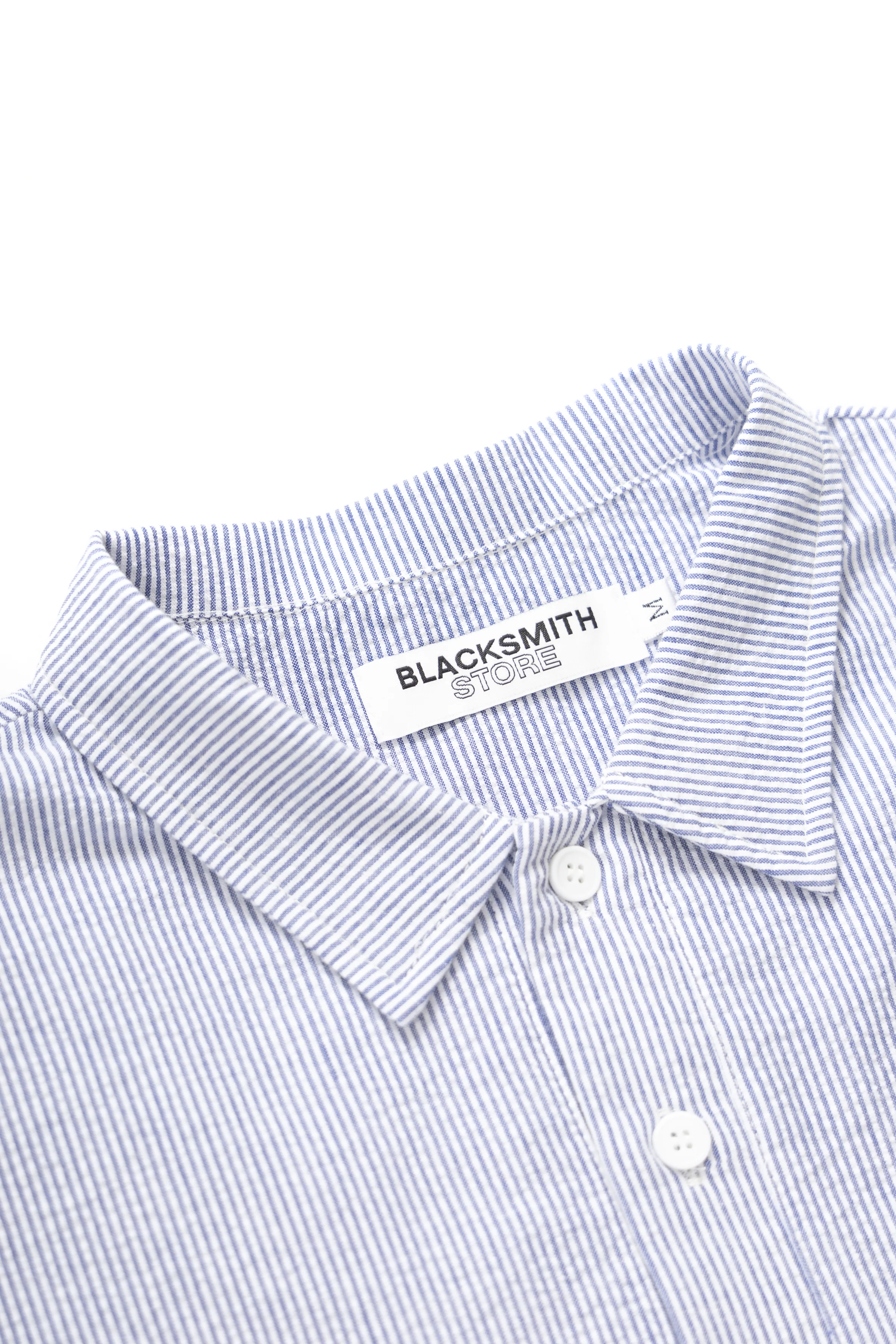 Blacksmith - Short Sleeved Popover Shirt - Blue Seersucker - Image 4