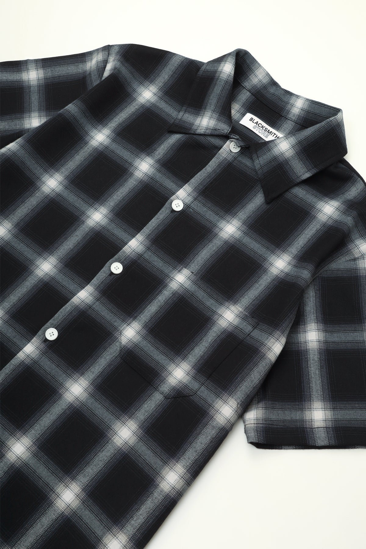 Blacksmith - Shadow Plaid Short Sleeve Shirt - Black/White - Image 3