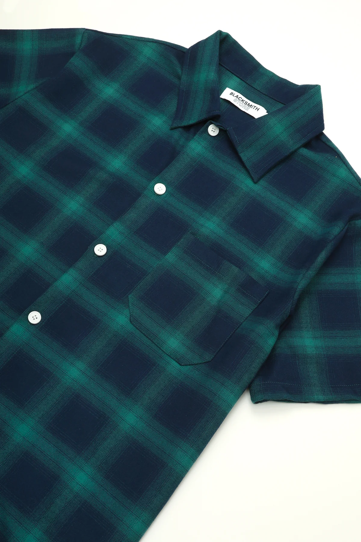 Blacksmith - Shadow Plaid Short Sleeve Shirt - Navy/Green - Image 3