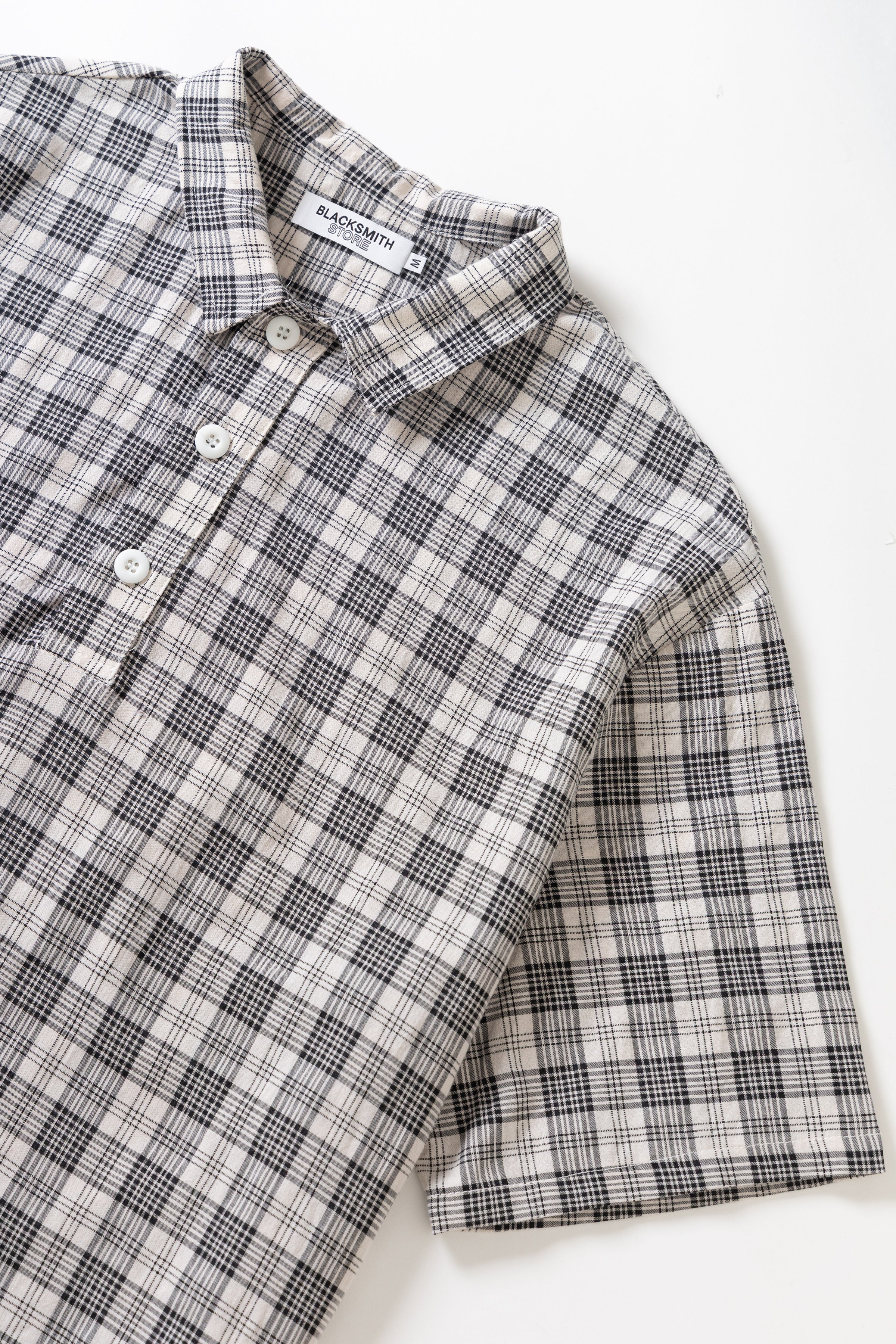 Blacksmith - Short Sleeved Popover Shirt - Black Plaid - Image 10