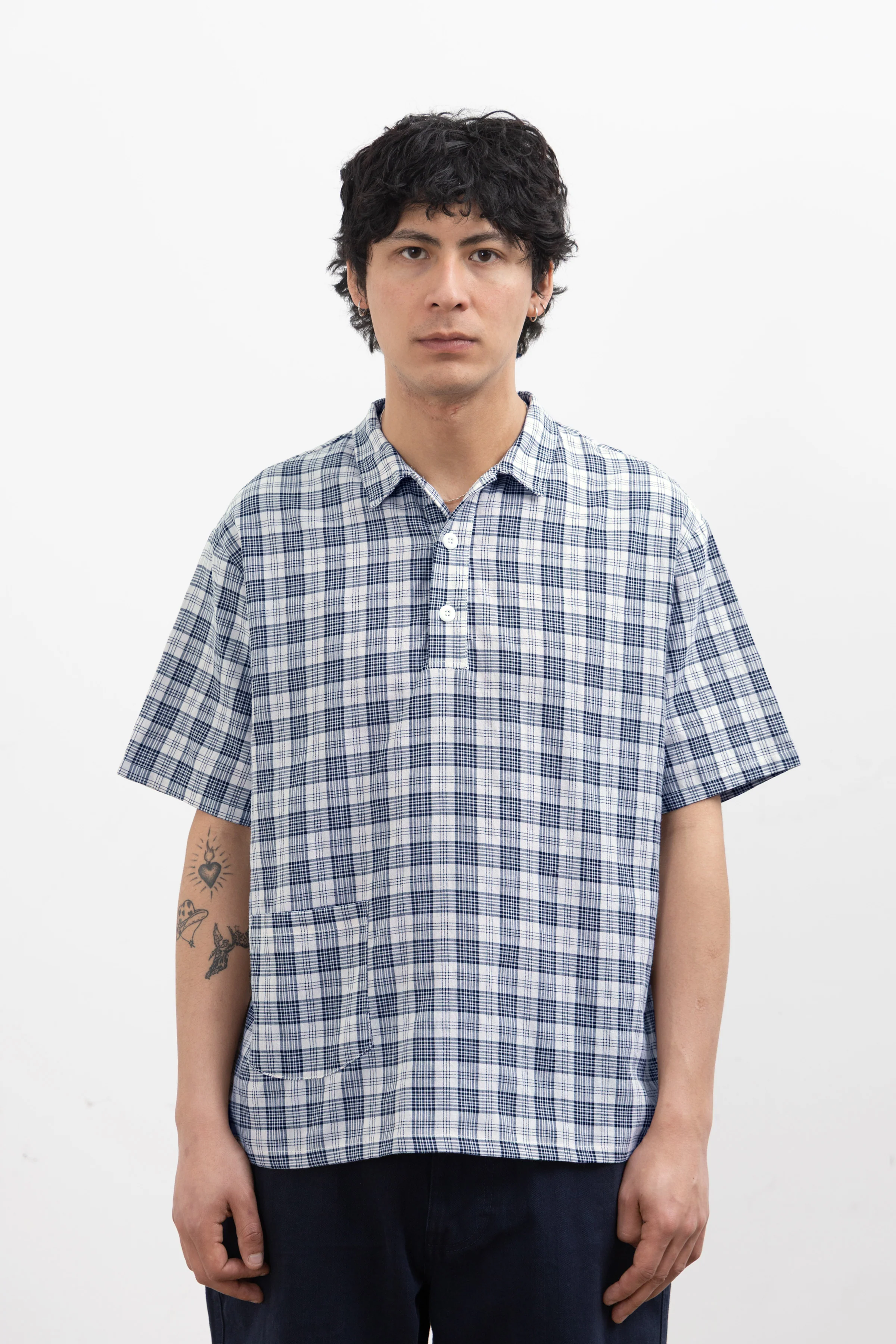 Blacksmith - Short Sleeved Popover Shirt - Navy Plaid - Image 2