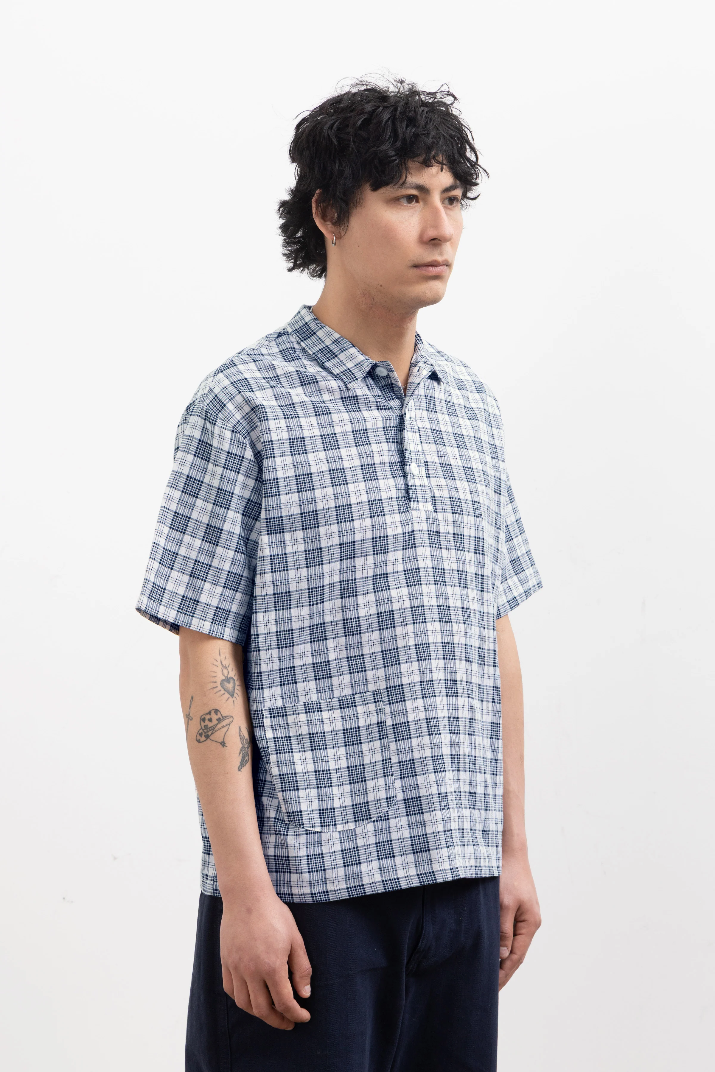 Blacksmith - Short Sleeved Popover Shirt - Navy Plaid - Image 3