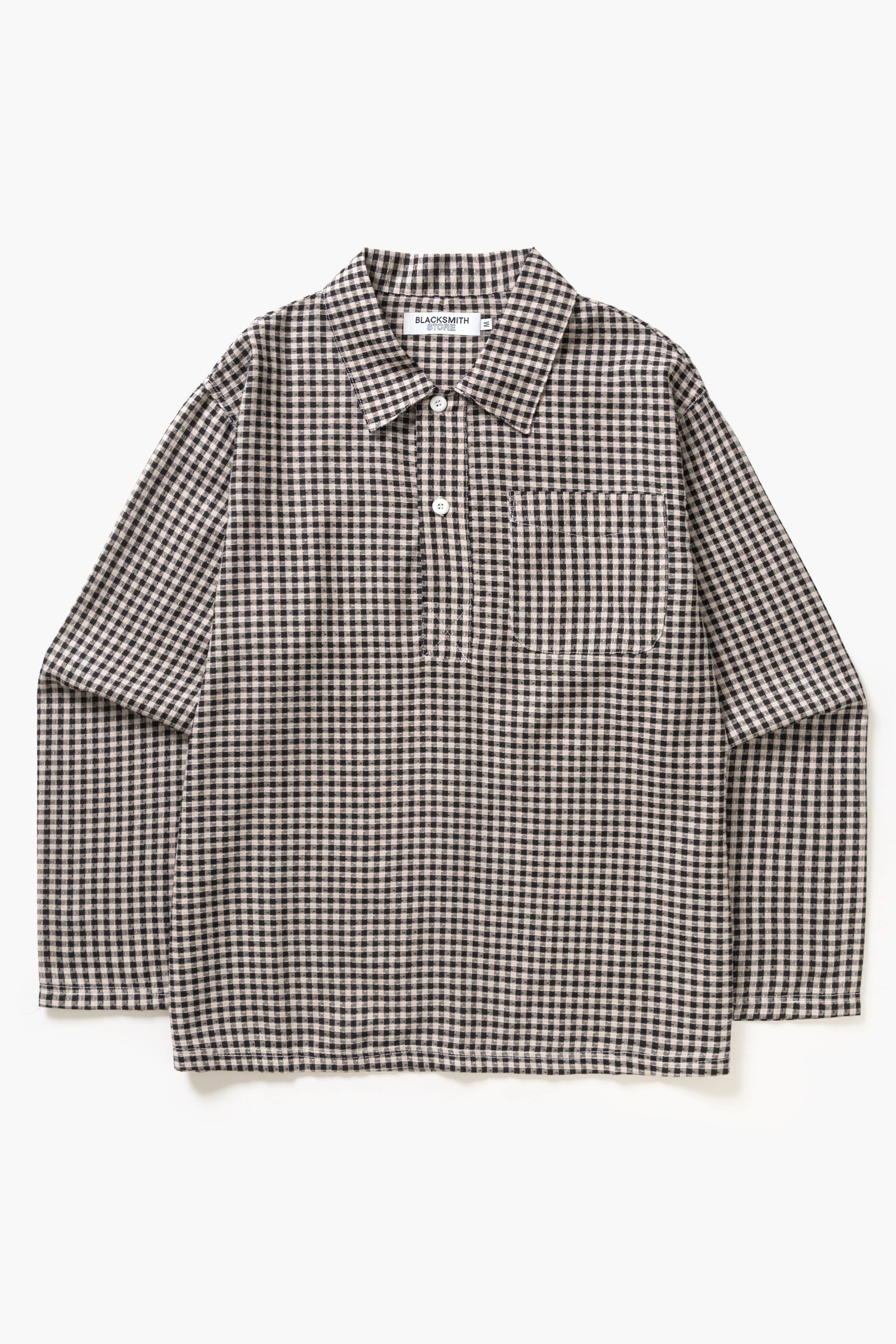 Blacksmith - Two Button Popover Shirt - Black Gingham