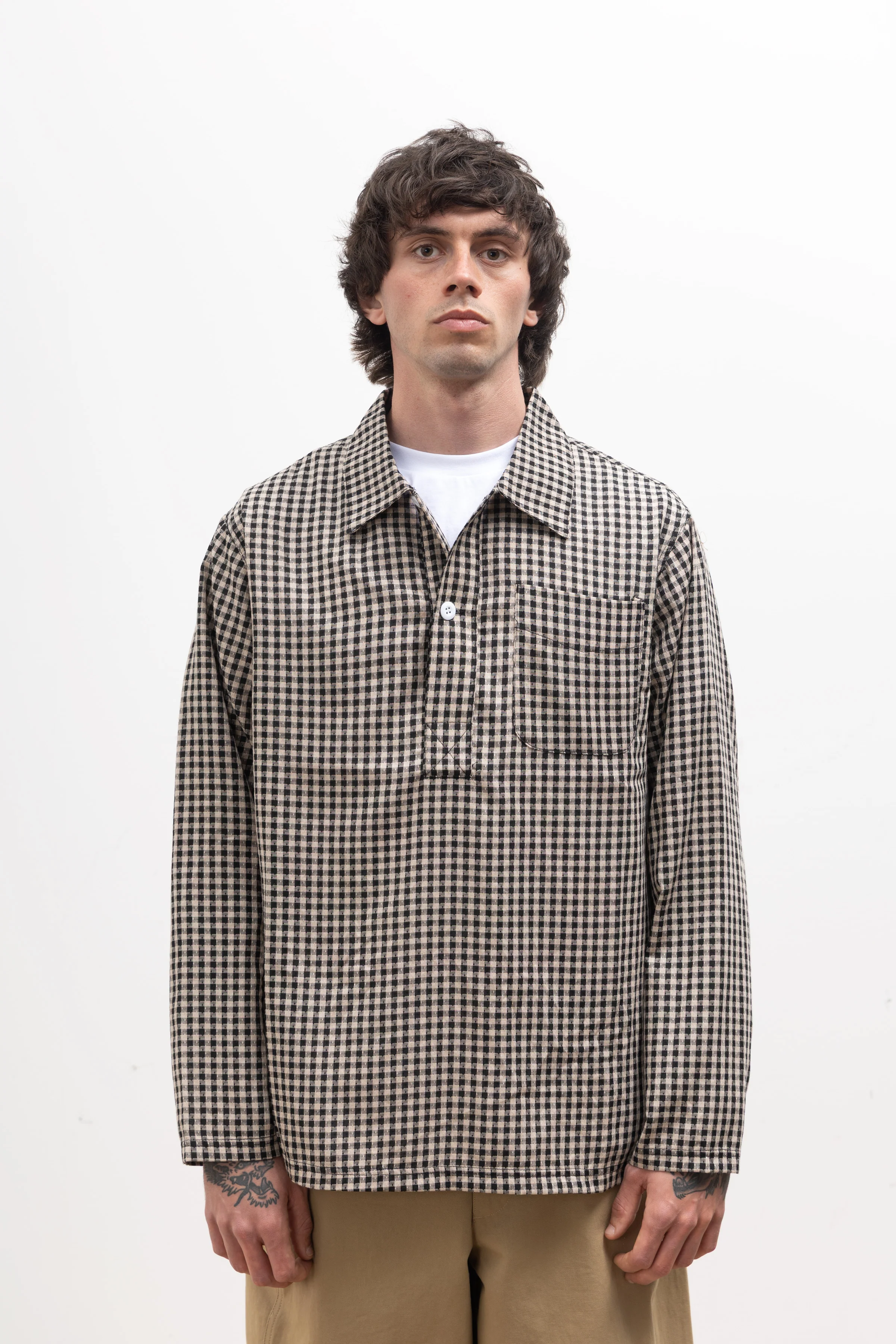 Blacksmith - Two Button Popover Shirt - Black Gingham - Image 2