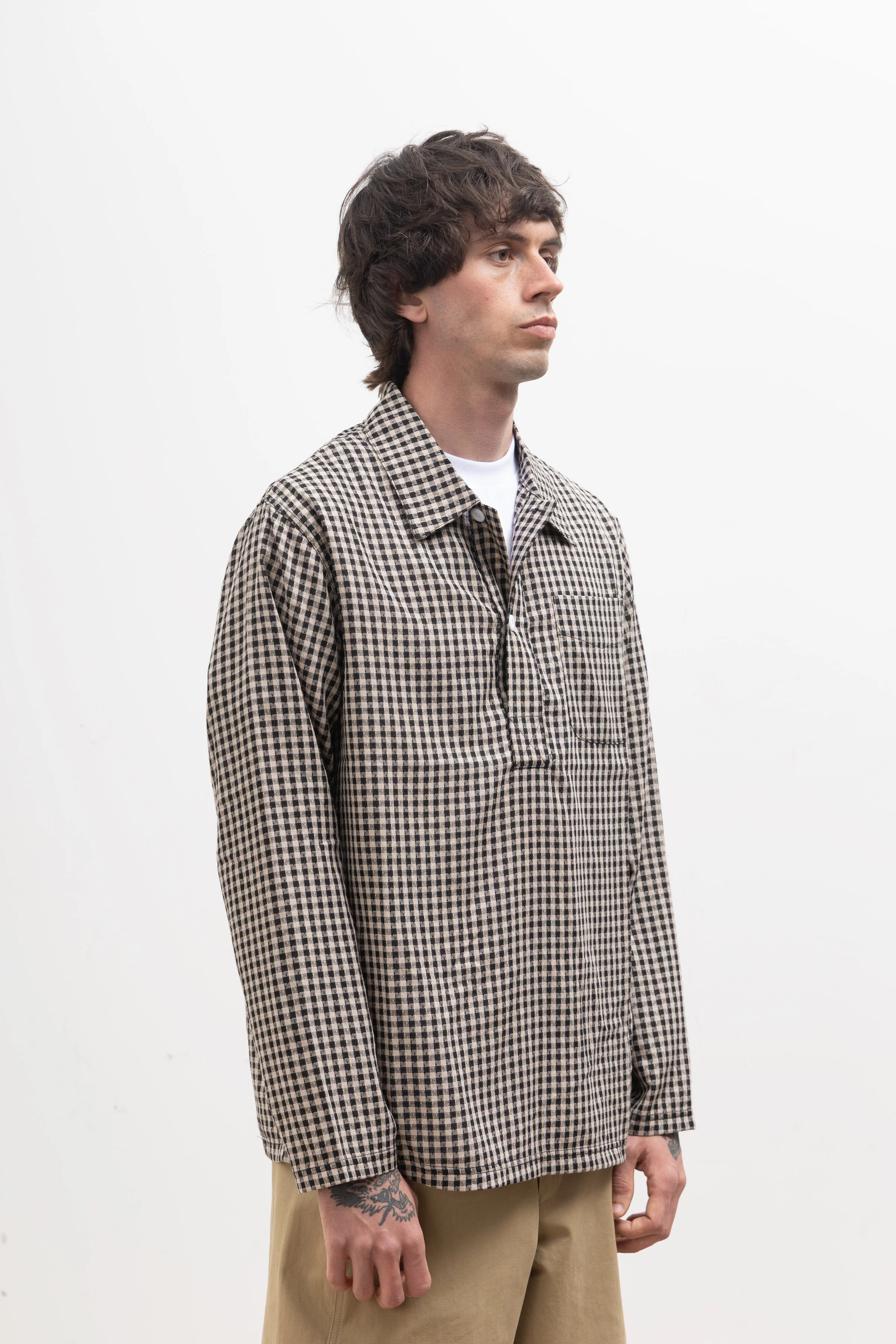 Blacksmith - Two Button Popover Shirt - Black Gingham - Image 3