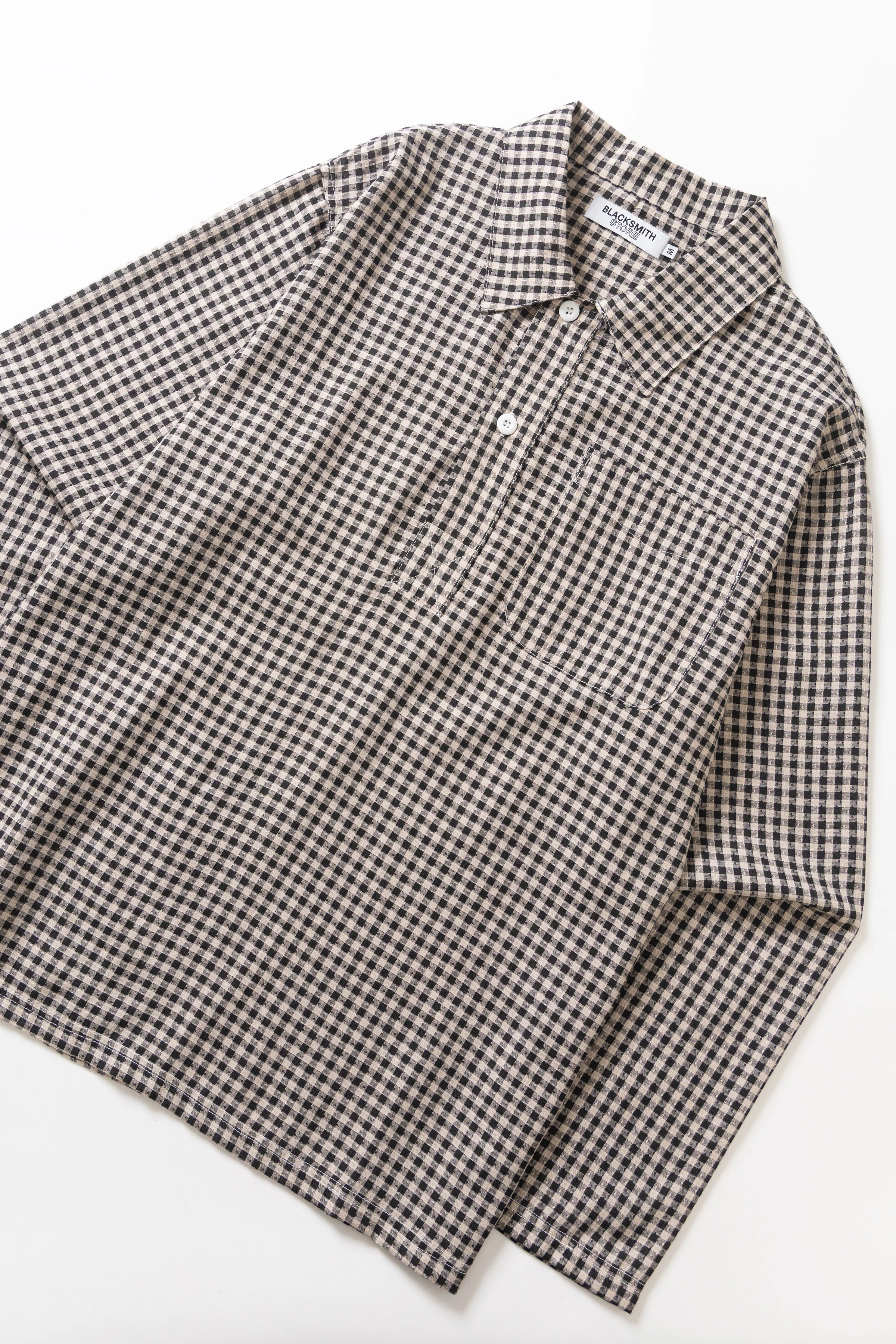 Blacksmith - Two Button Popover Shirt - Black Gingham - Image 5