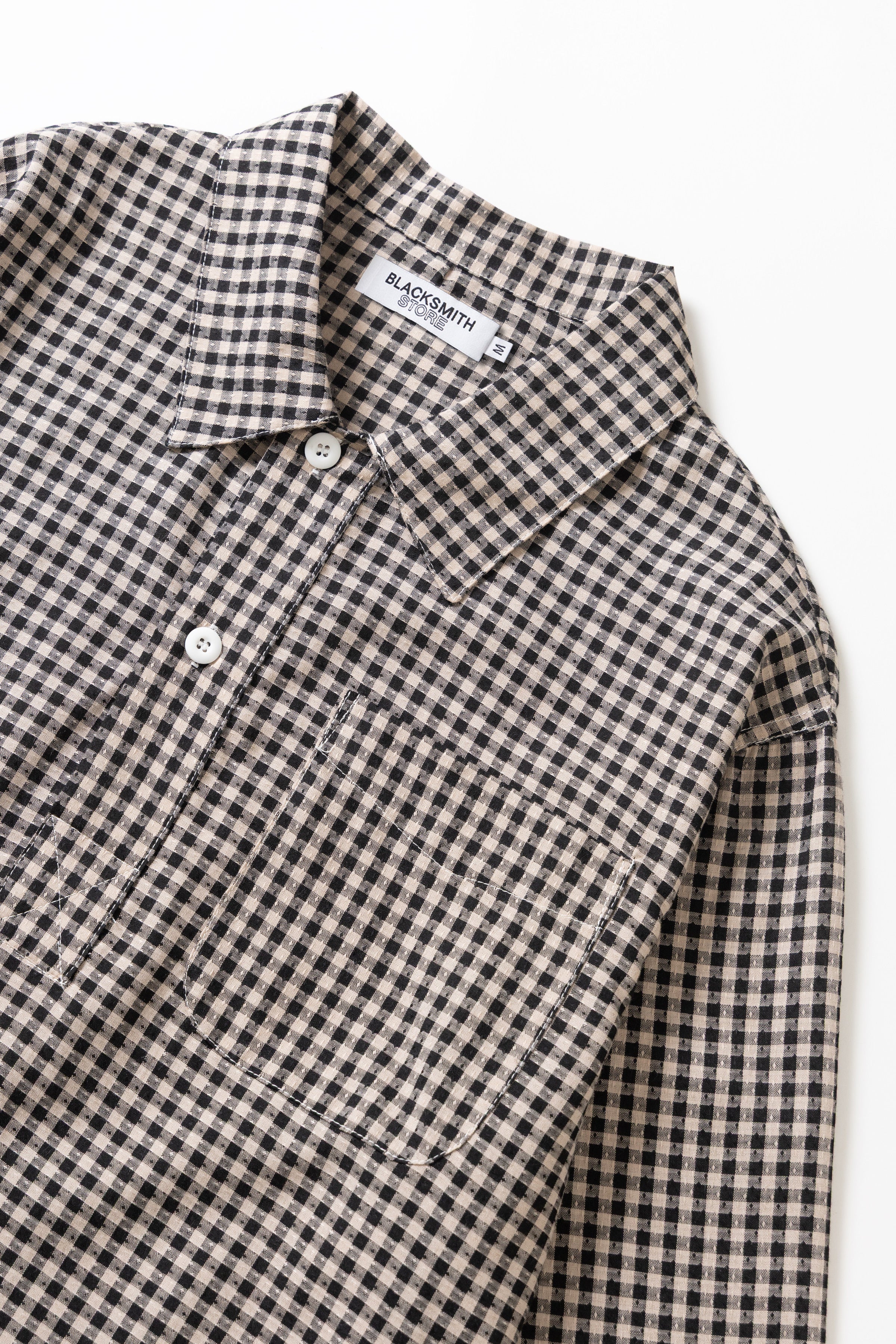Blacksmith - Two Button Popover Shirt - Black Gingham - Image 6