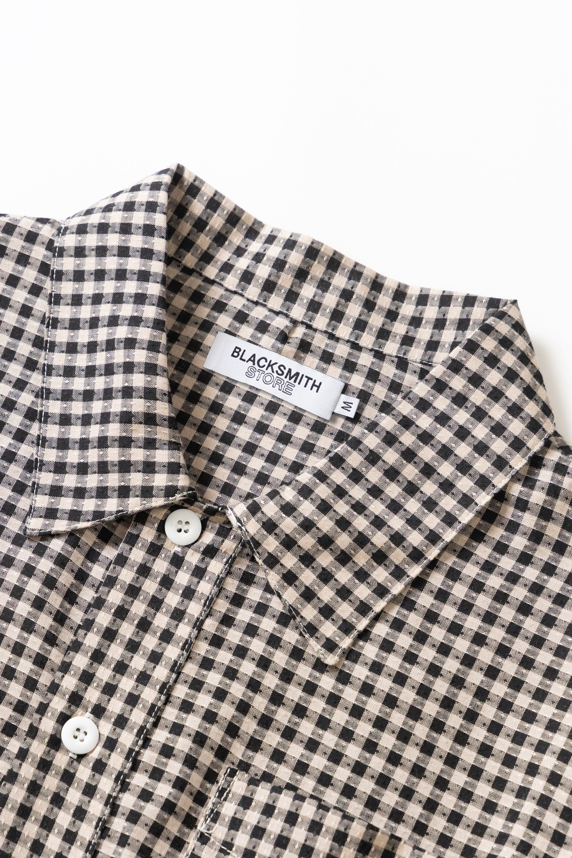 Blacksmith - Two Button Popover Shirt - Black Gingham - Image 8