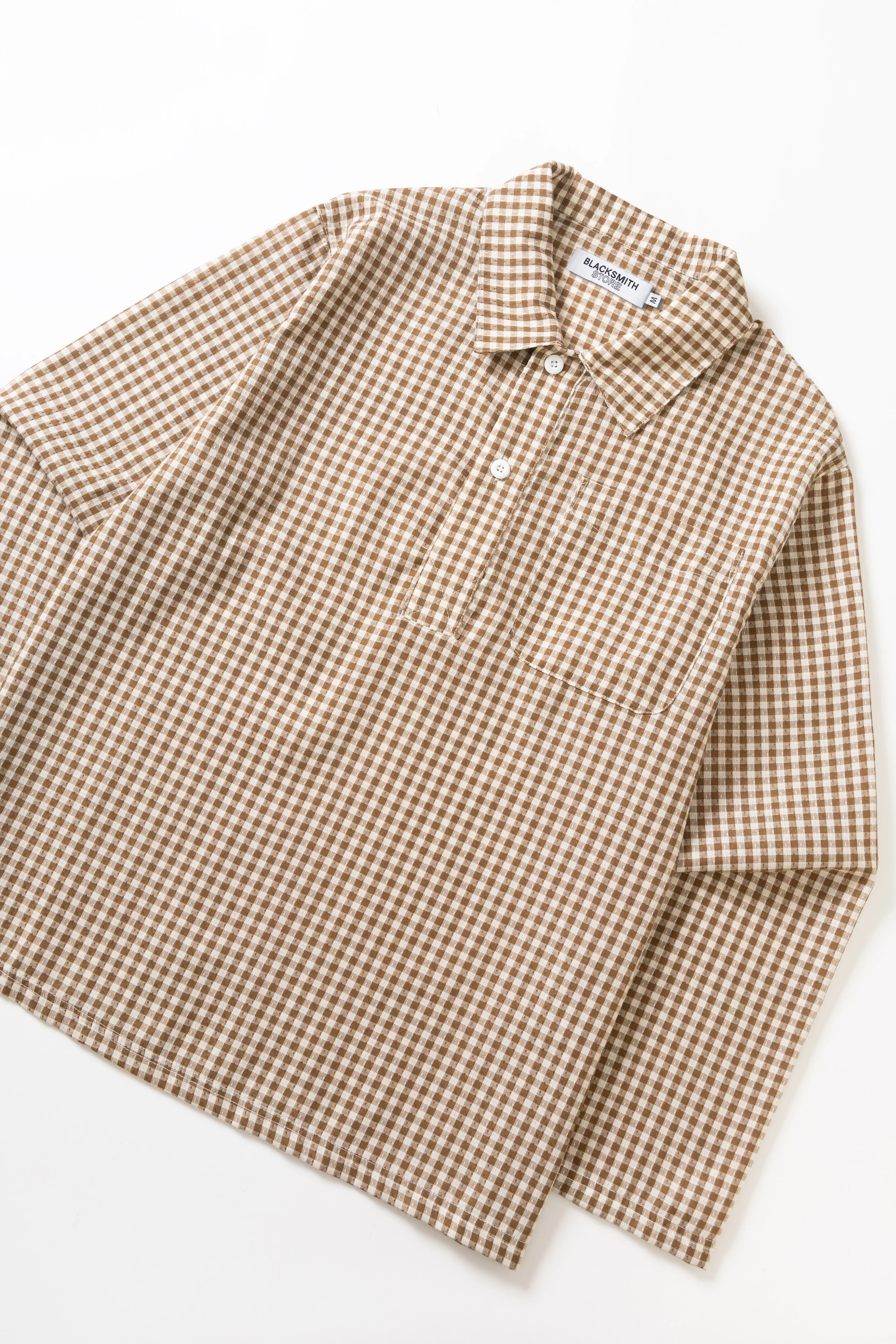 Blacksmith - Two Button Popover Shirt - Brown Gingham - Image 5