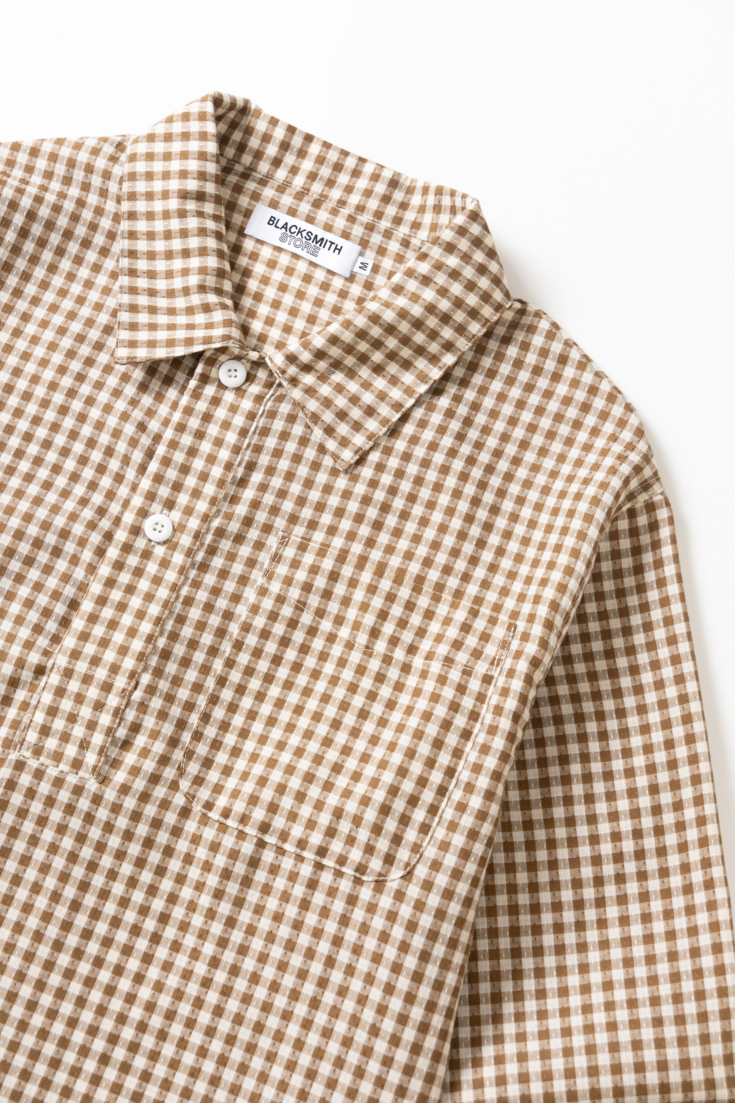 Blacksmith - Two Button Popover Shirt - Brown Gingham - Image 6
