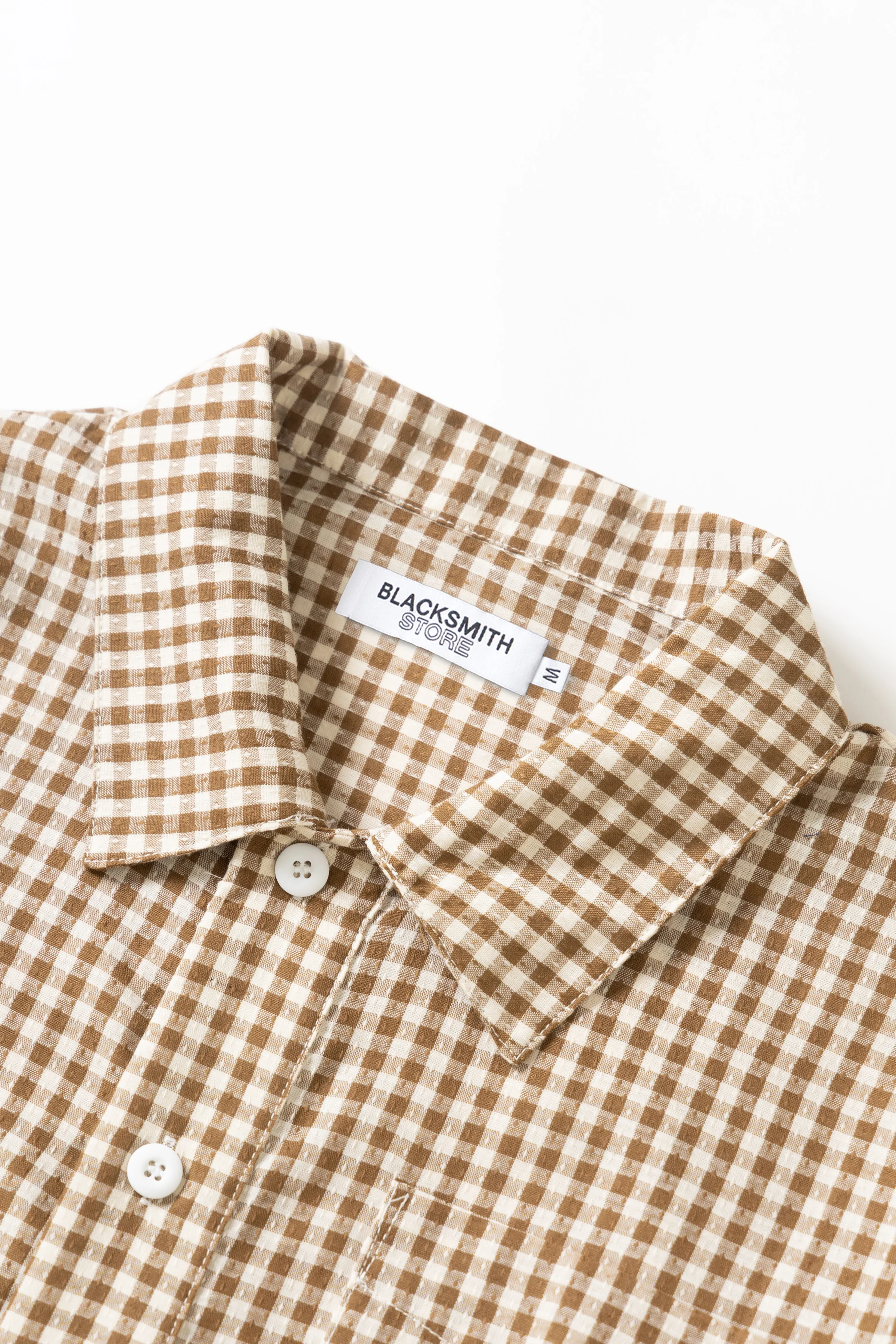 Blacksmith - Two Button Popover Shirt - Brown Gingham - Image 7