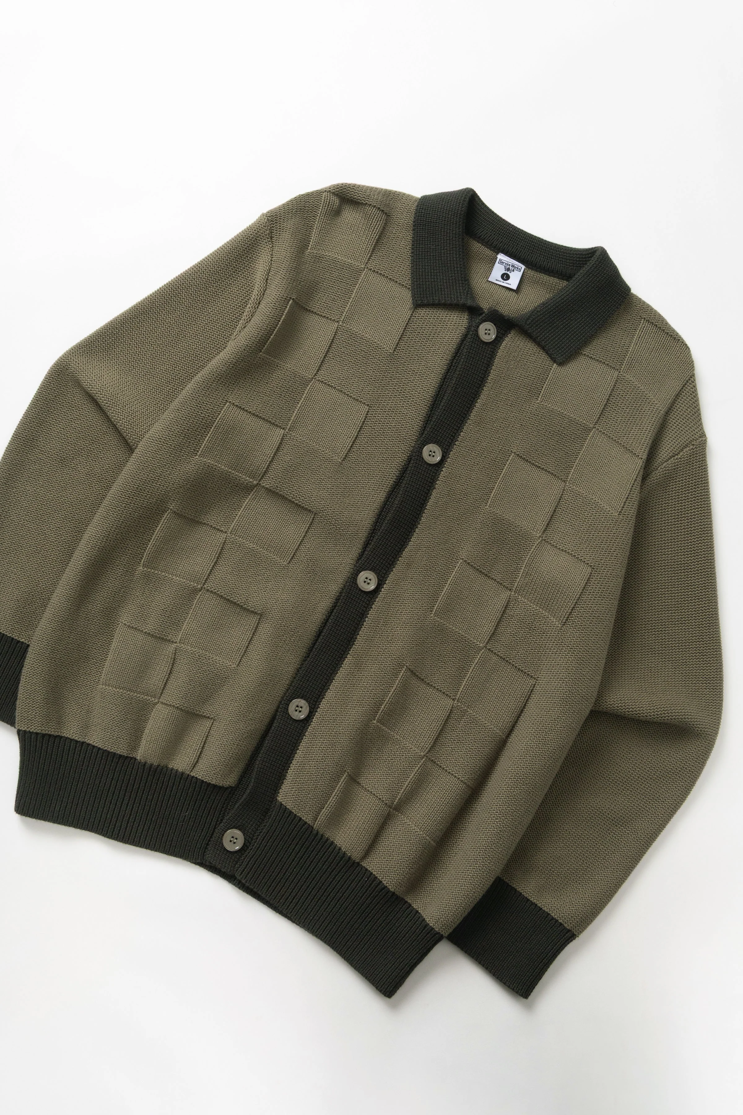 Service Works - Check Panel Cardigan - Olive - Image 3