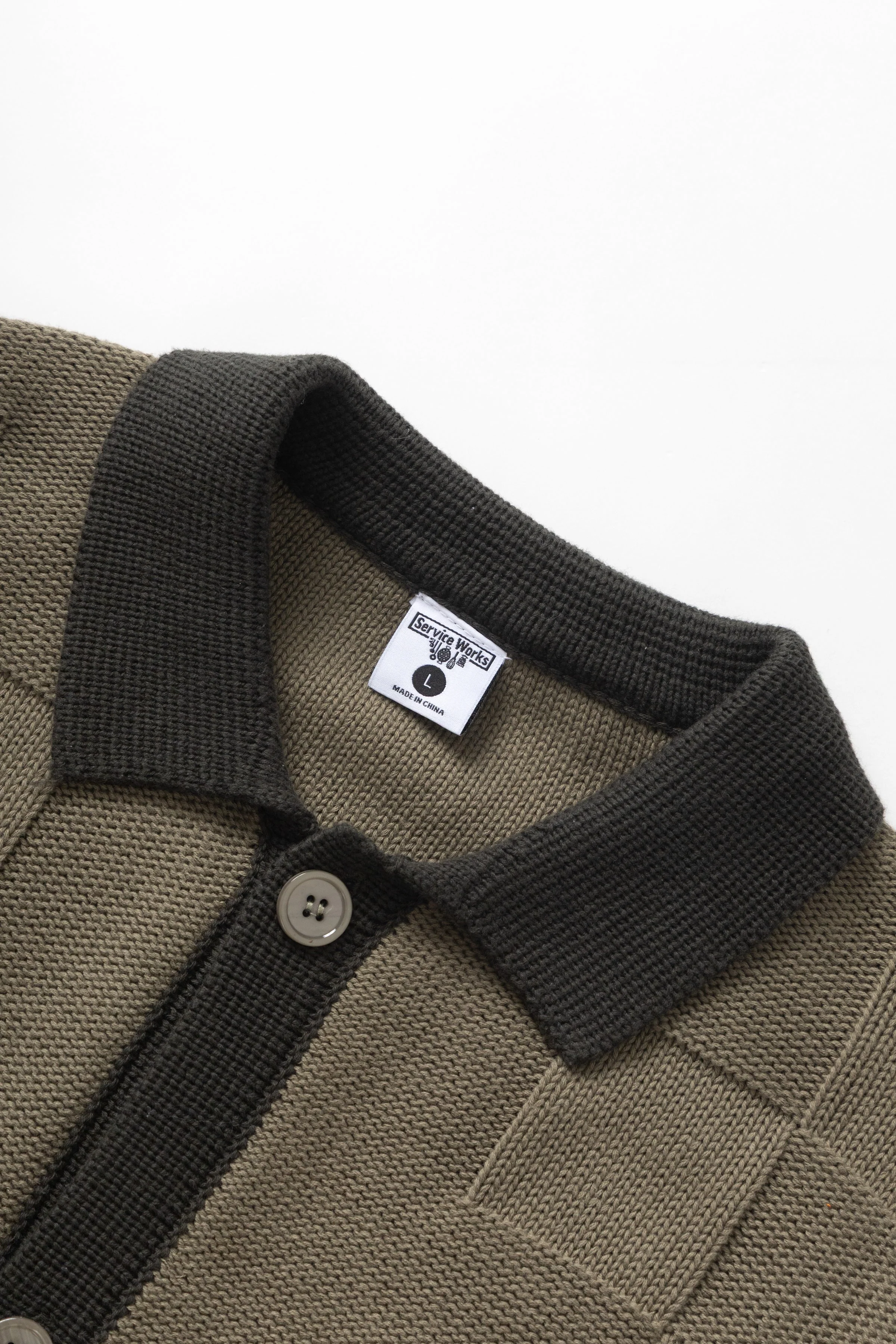 Service Works - Check Panel Cardigan - Olive - Image 4