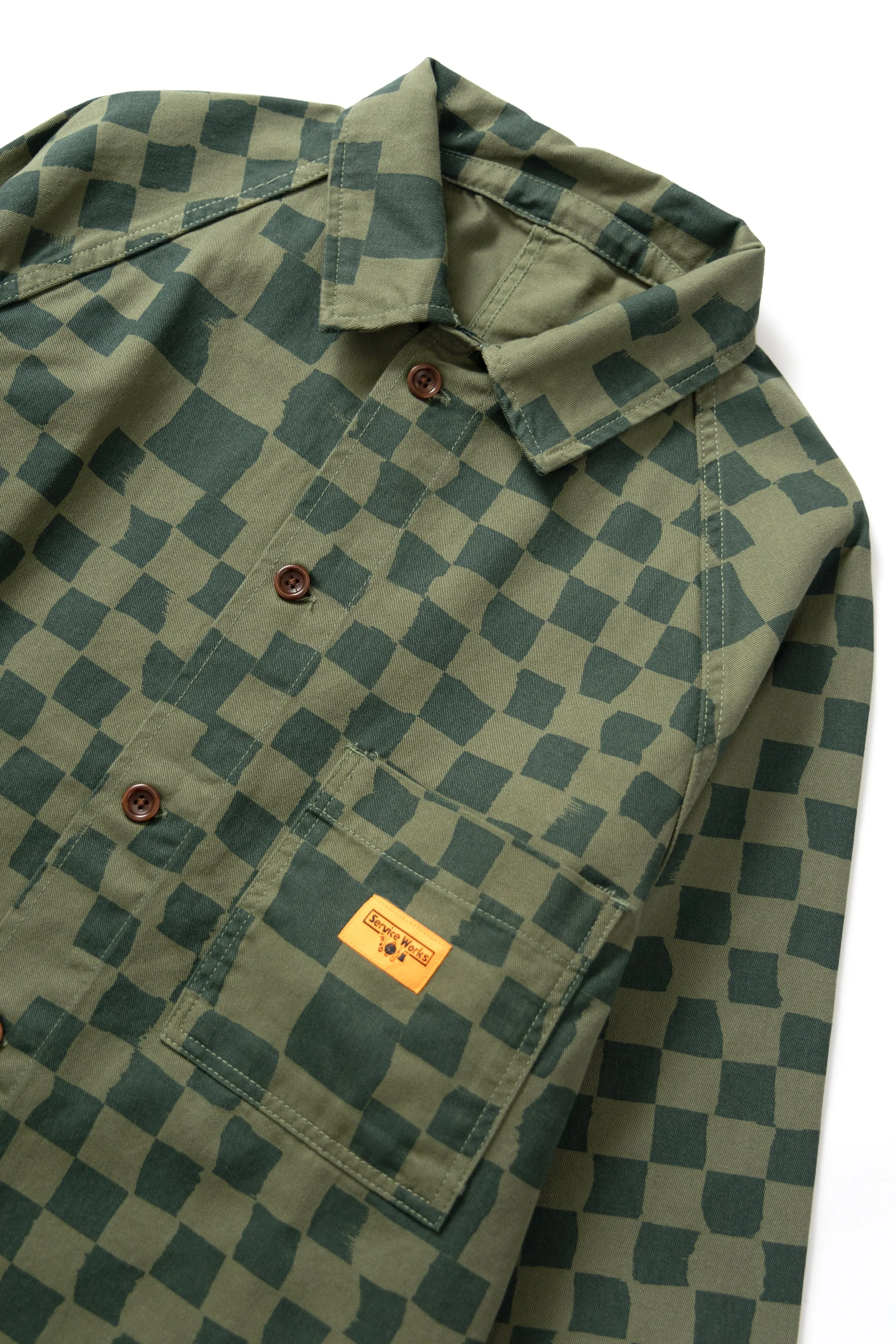 Service Works - Drill Printed Front Of House Jacket - Olive Checker - Image 4