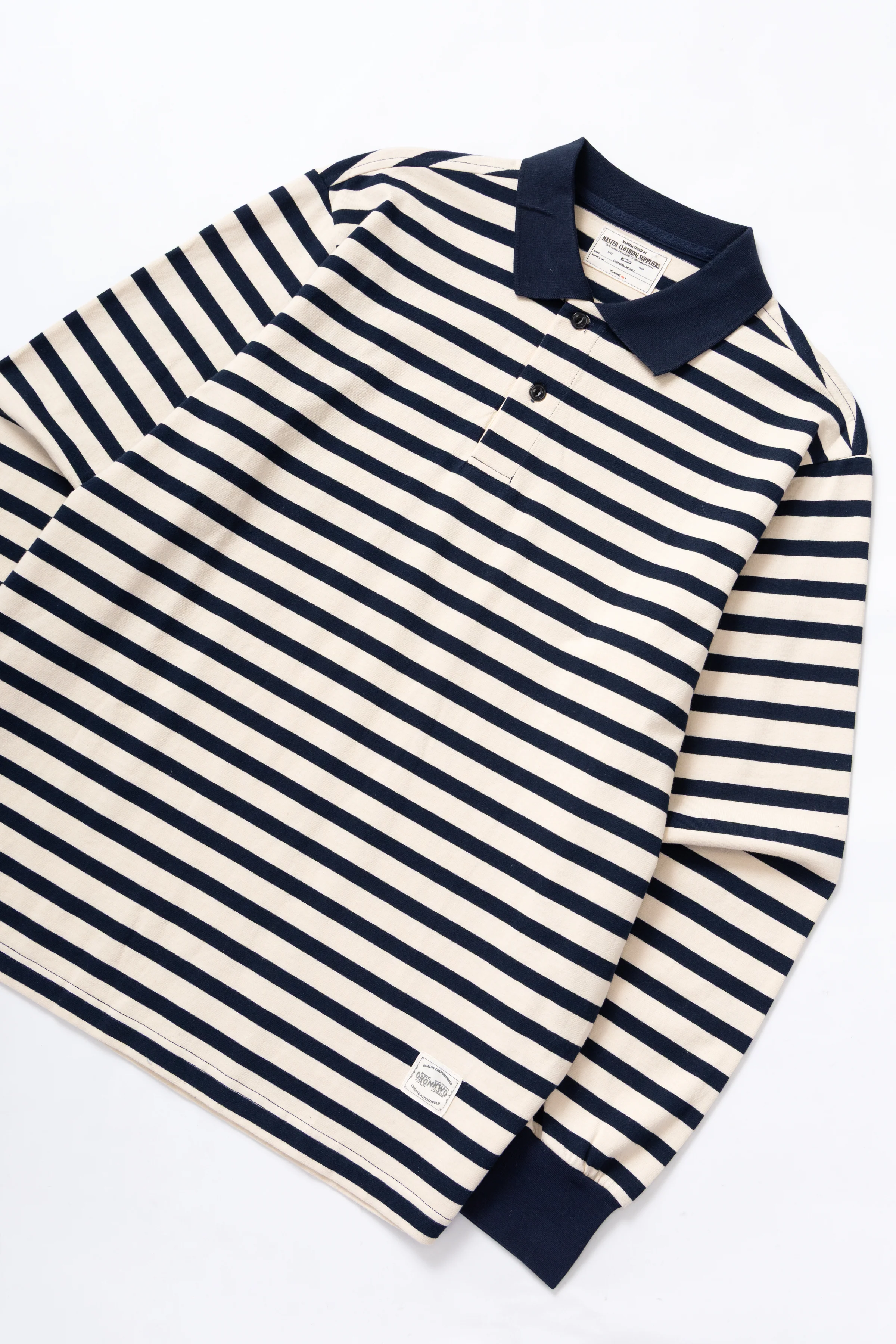 Okonkwo MFG - Long Sleeve Striped Polo Shirt - Navy - Image 2