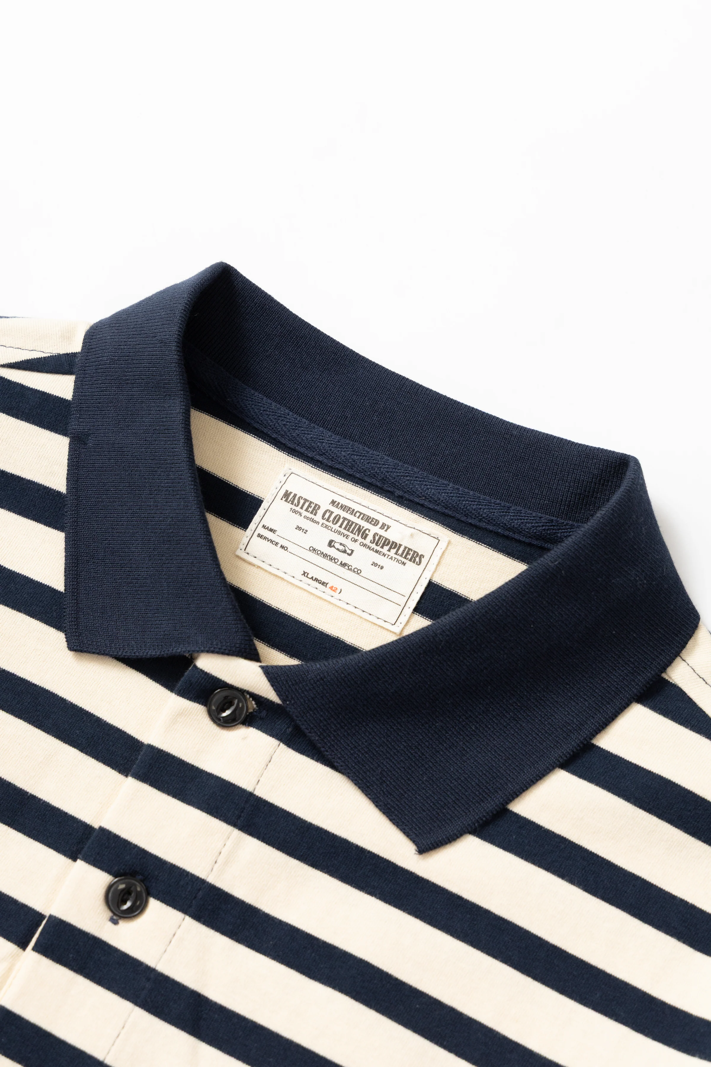 Okonkwo MFG - Long Sleeve Striped Polo Shirt - Navy - Image 5