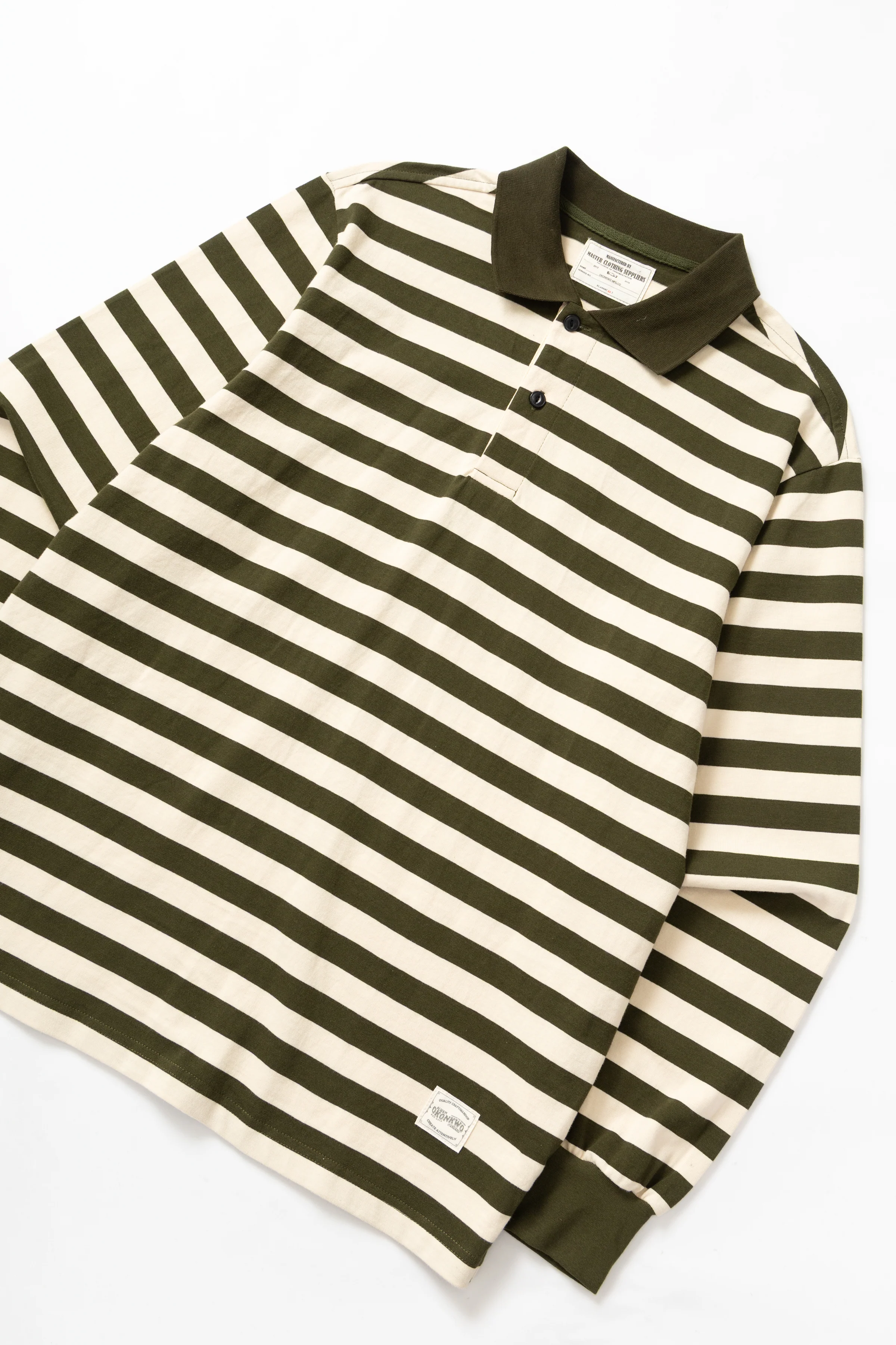 Okonkwo MFG - Long Sleeve Striped Polo Shirt - Olive - Image 2