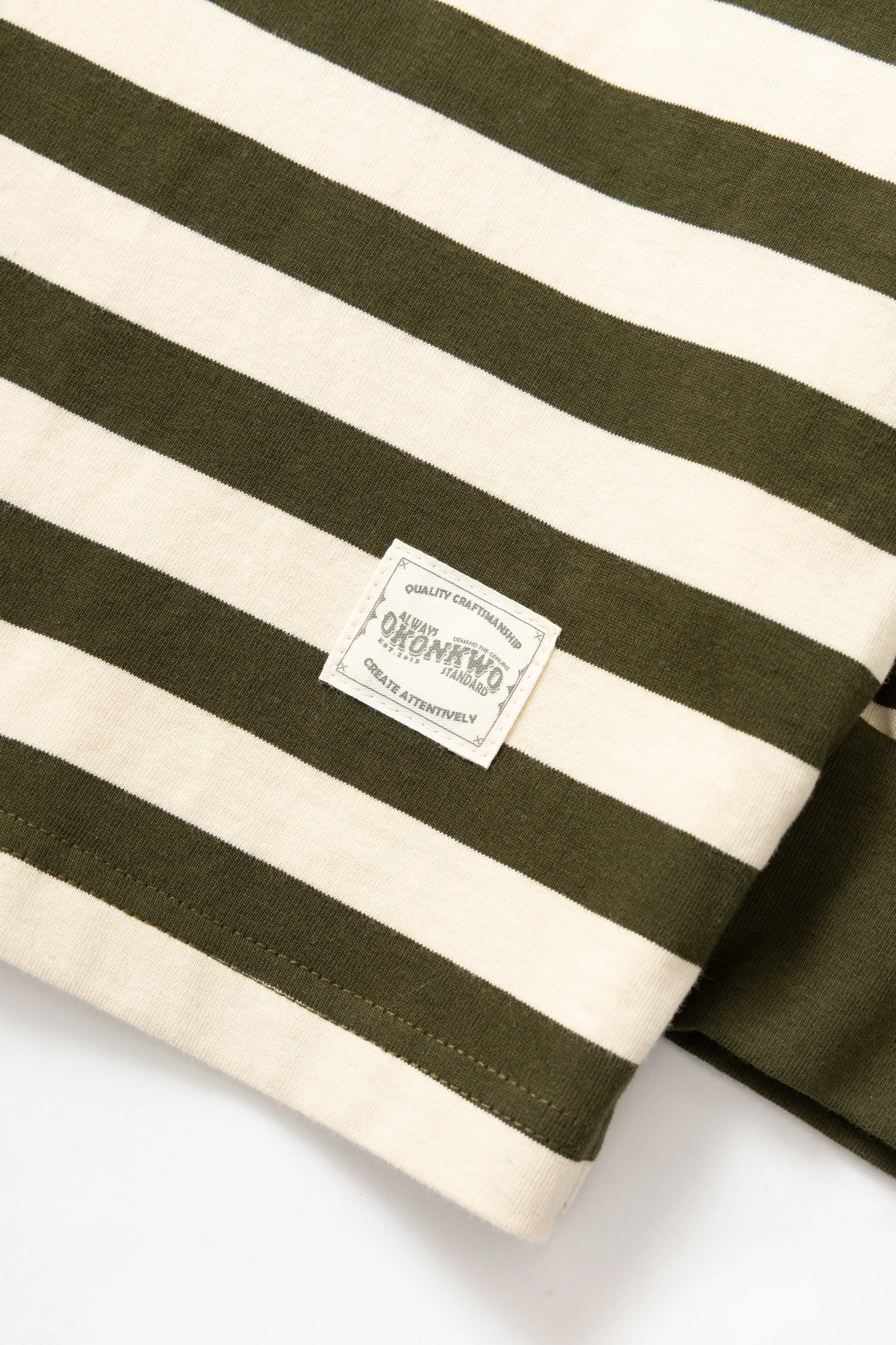 Okonkwo MFG - Long Sleeve Striped Polo Shirt - Olive - Image 3