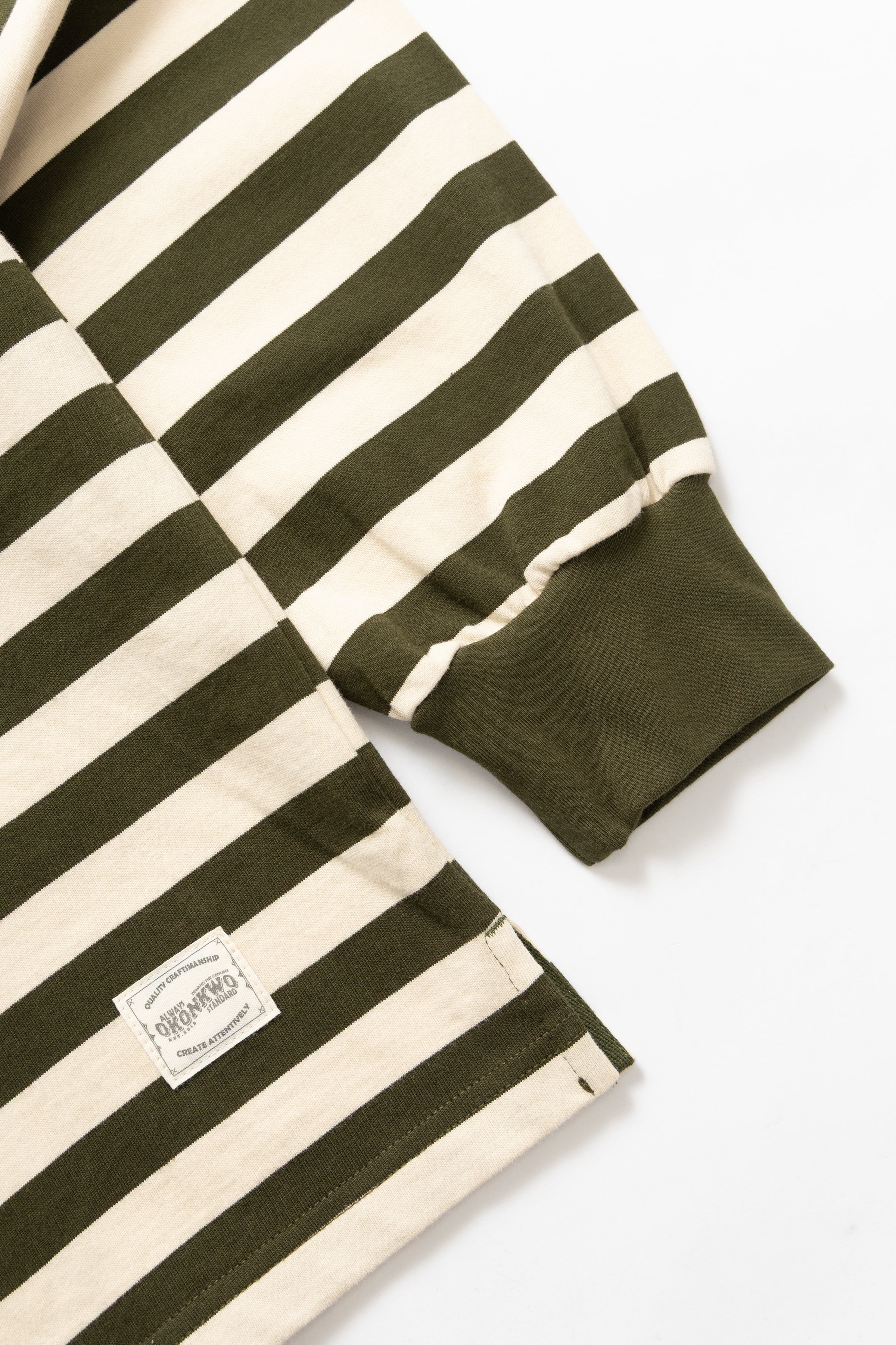 Okonkwo MFG - Long Sleeve Striped Polo Shirt - Olive - Image 4