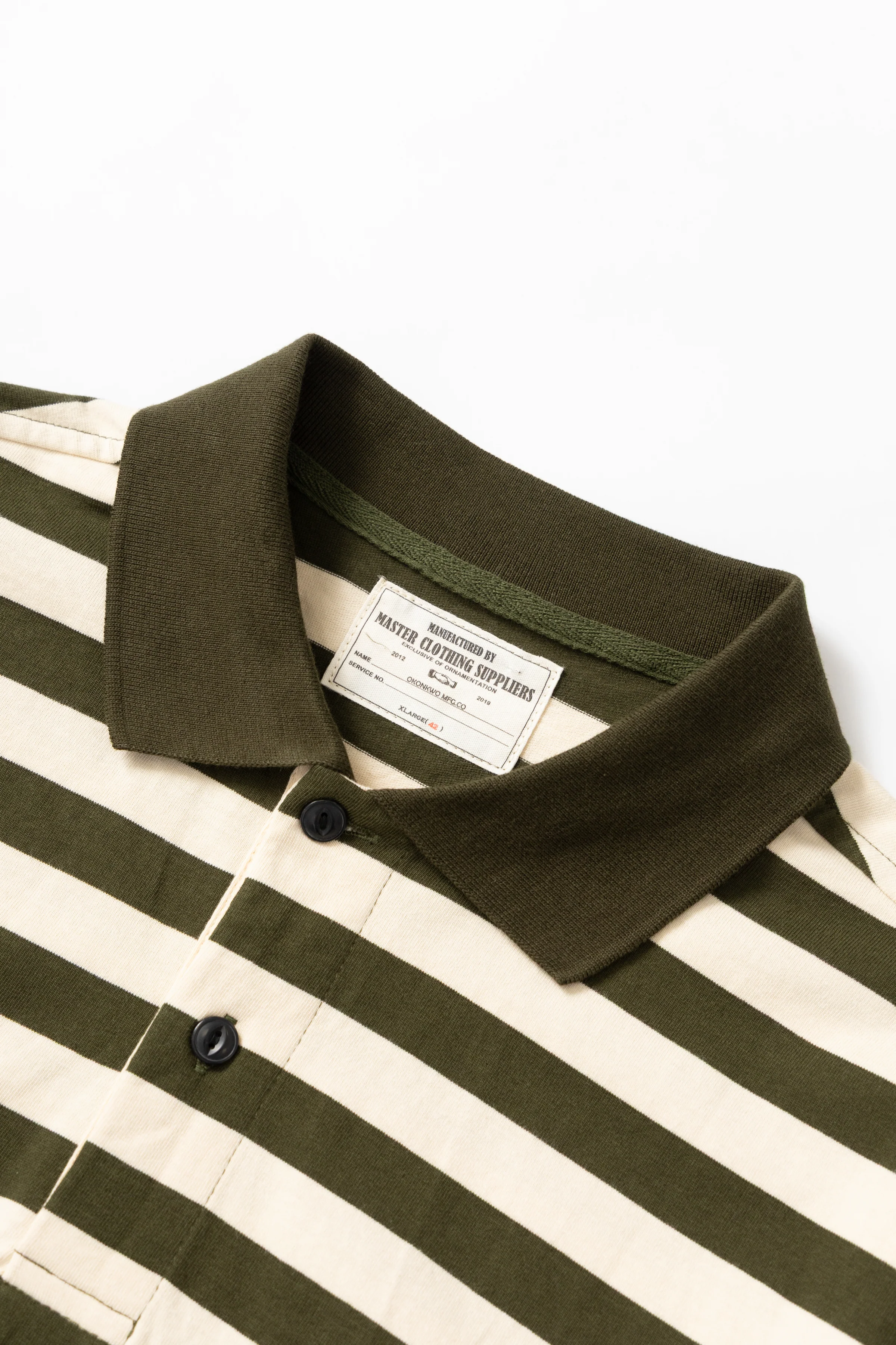 Okonkwo MFG - Long Sleeve Striped Polo Shirt - Olive - Image 5