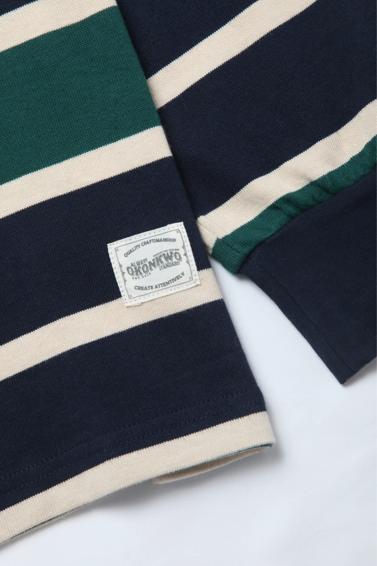 Okonkwo MFG - Long Sleeve Striped Tee - Navy/Forest - Image 2