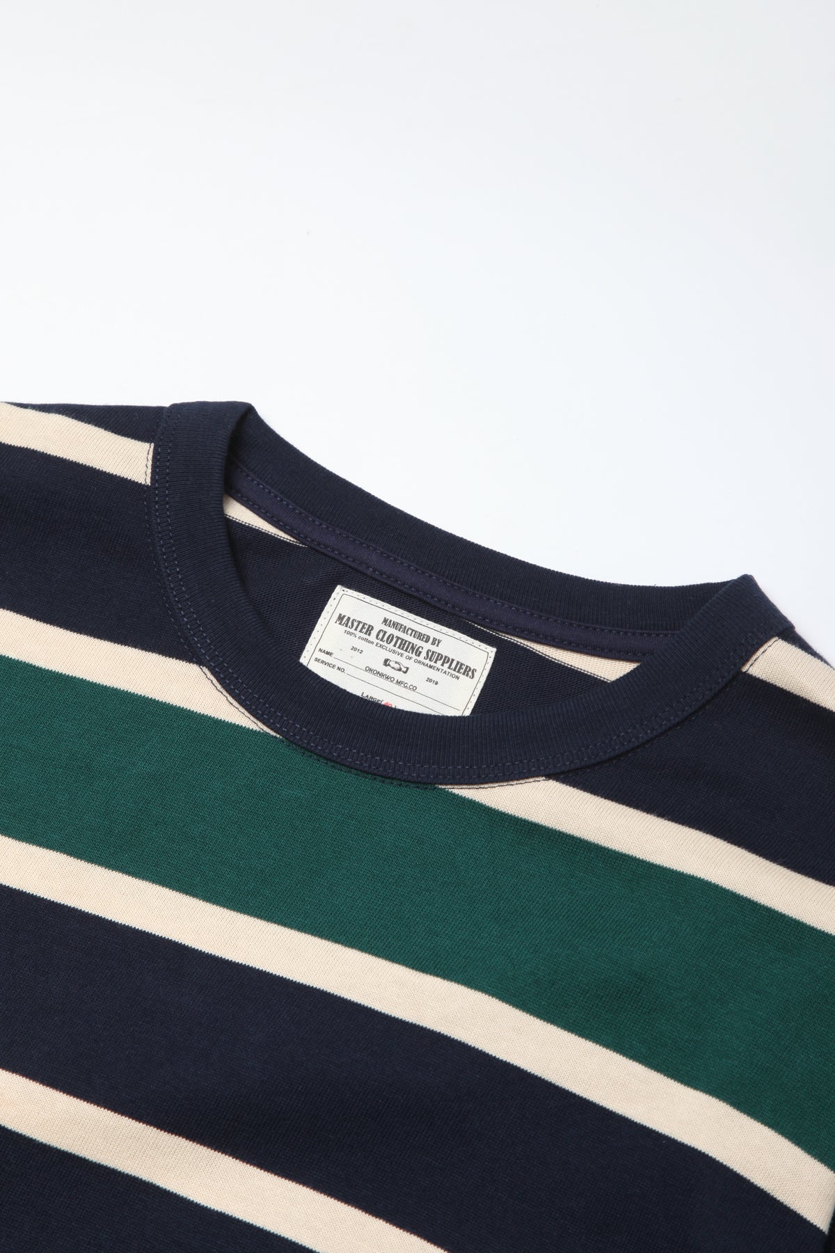 Okonkwo MFG - Long Sleeve Striped Tee - Navy/Forest - Image 3
