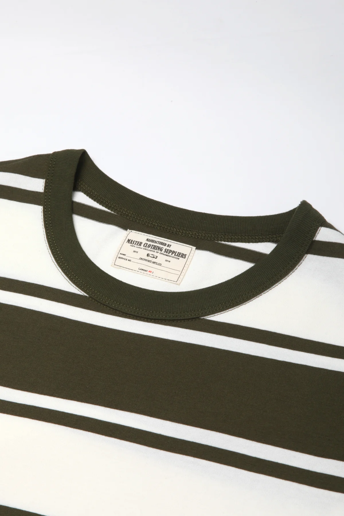 Okonkwo MFG - Short Sleeve Striped Tee - Olive/White - Image 2