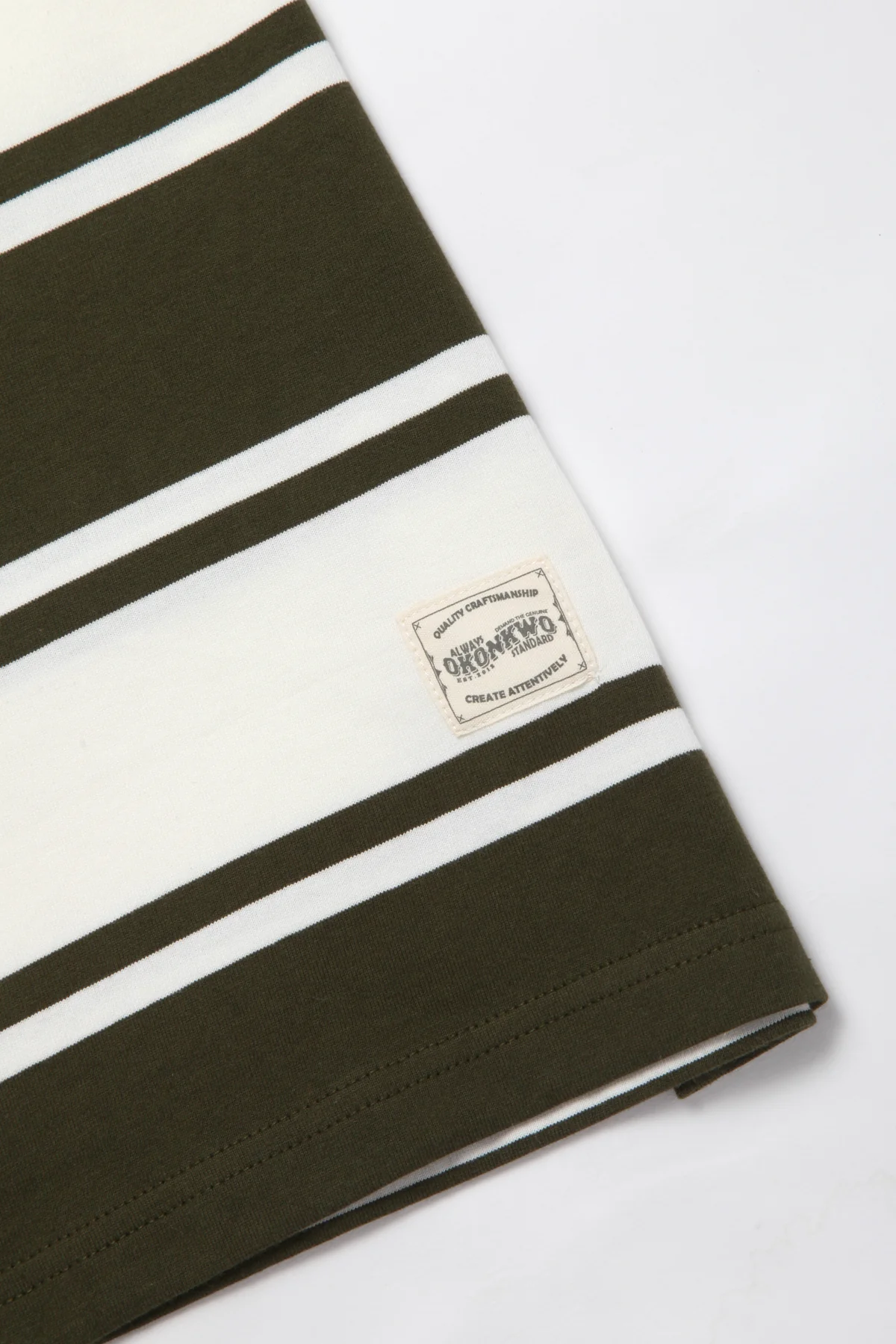 Okonkwo MFG - Short Sleeve Striped Tee - Olive/White - Image 3