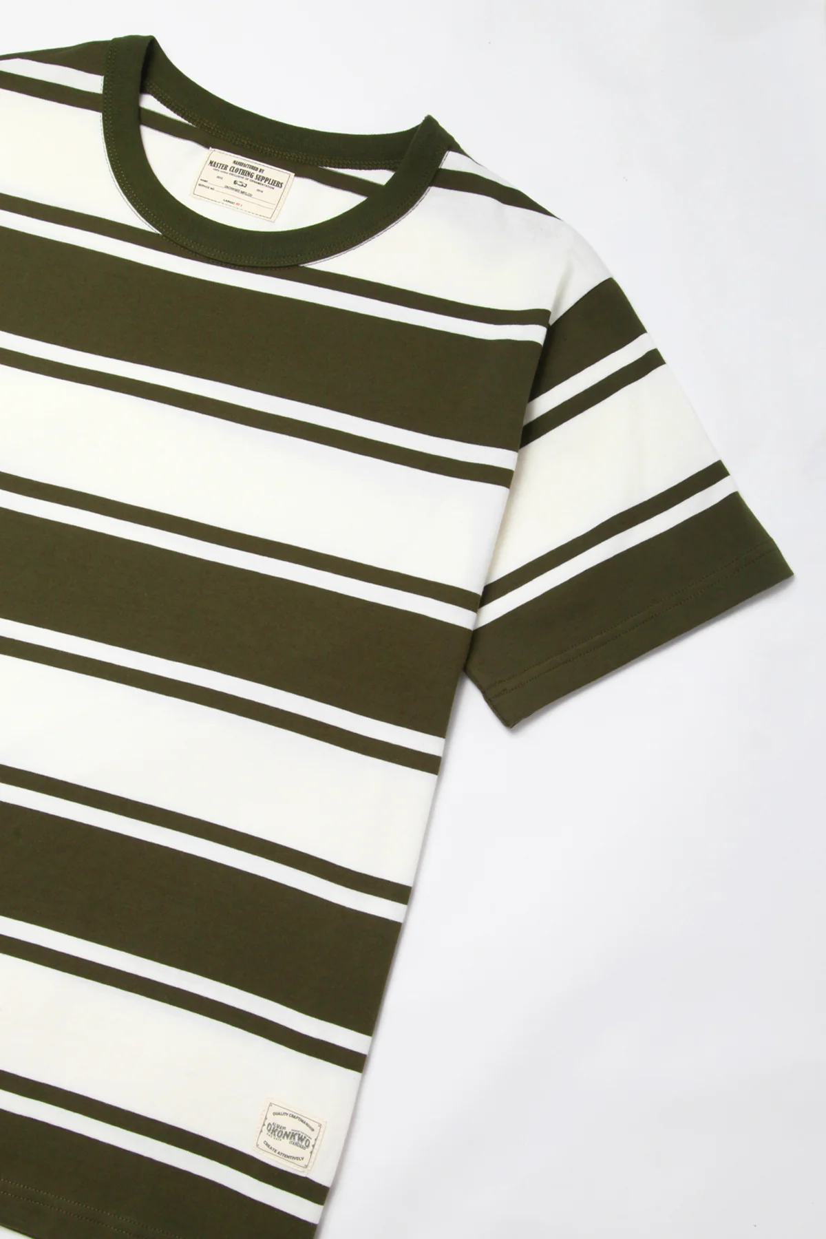Okonkwo MFG - Short Sleeve Striped Tee - Olive/White - Image 5