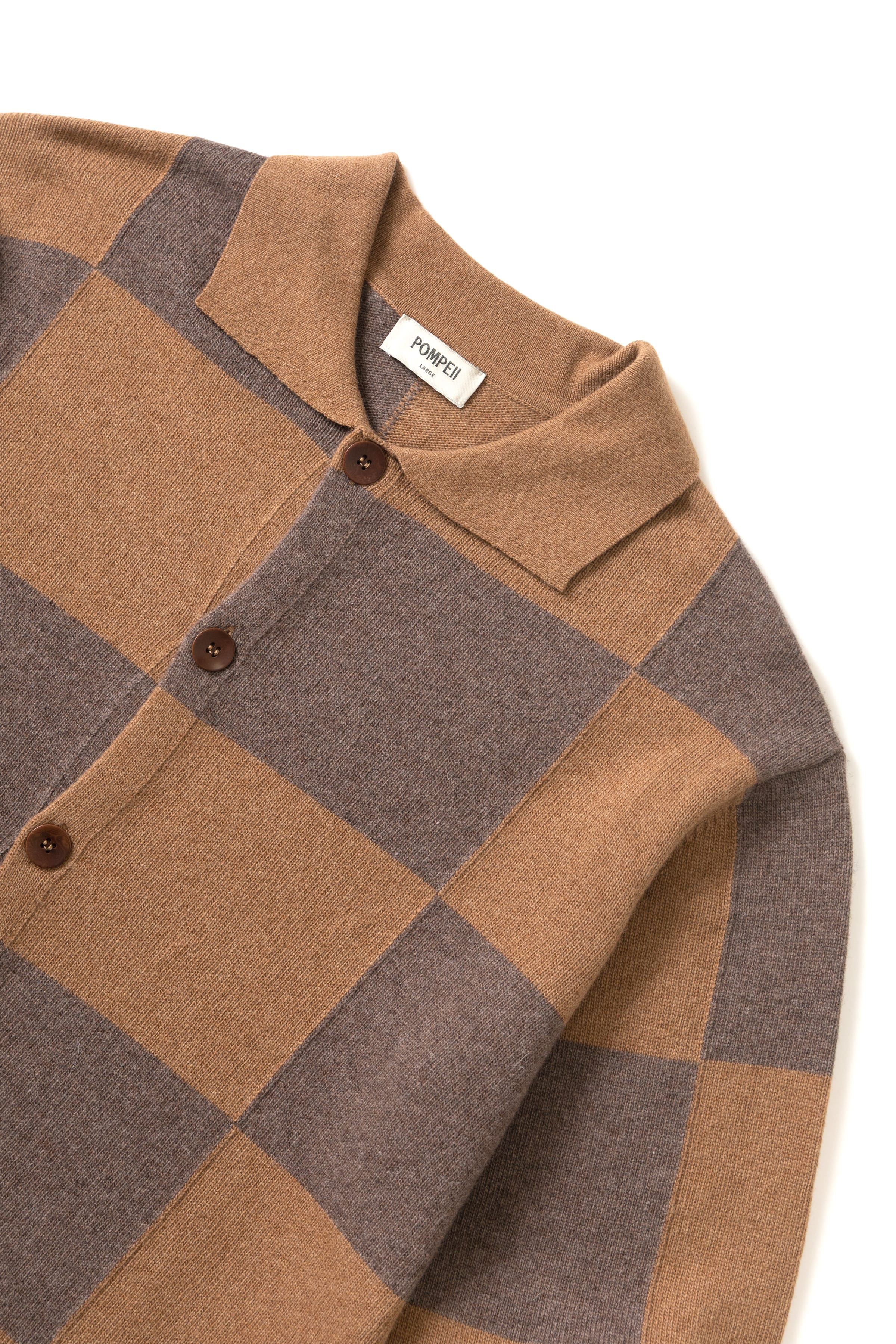 Pompeii - Checked Cardigan Polo - Dark Chocolate - Image 3