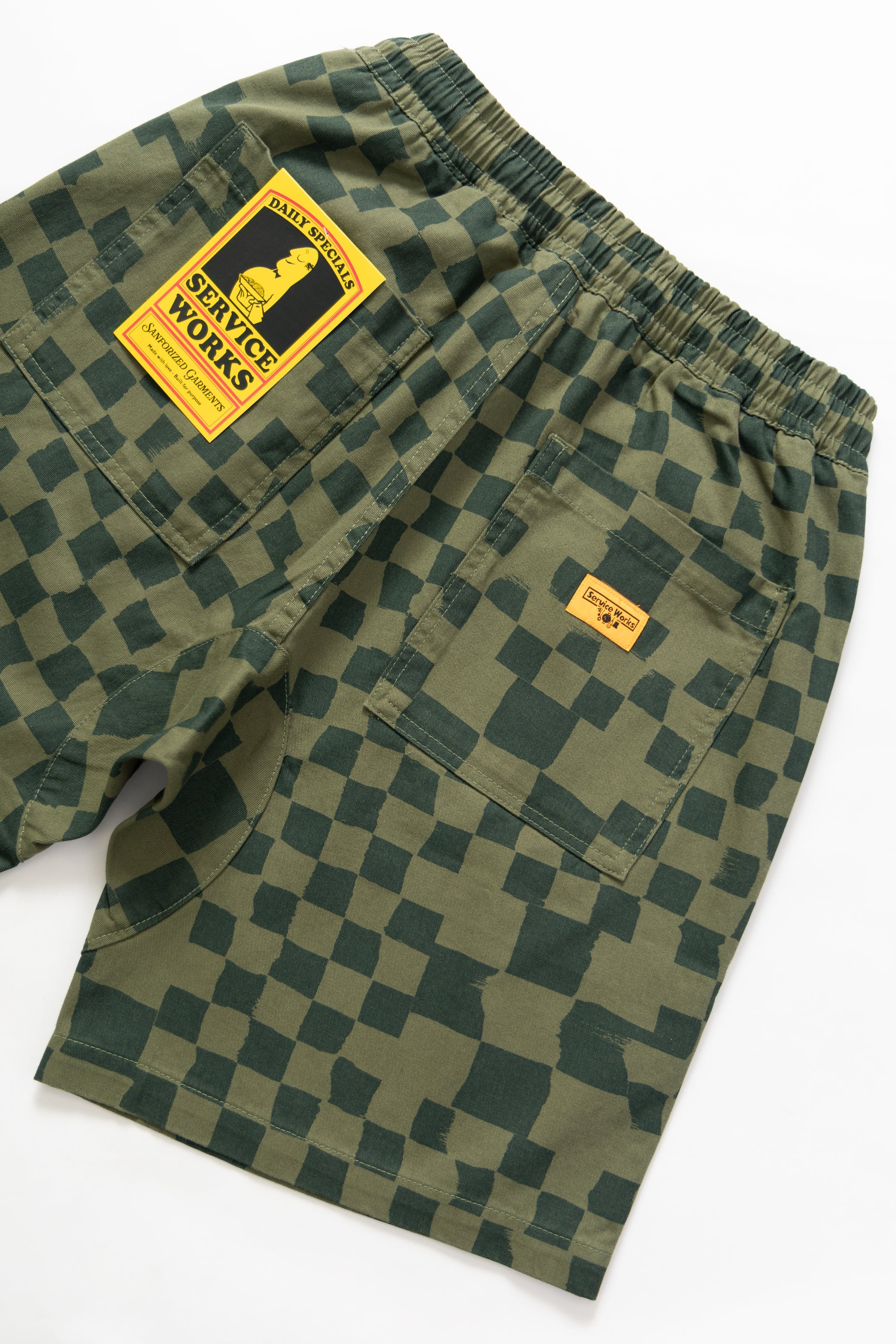 Service Works - Printed Chef Shorts - Olive Checker - Image 4