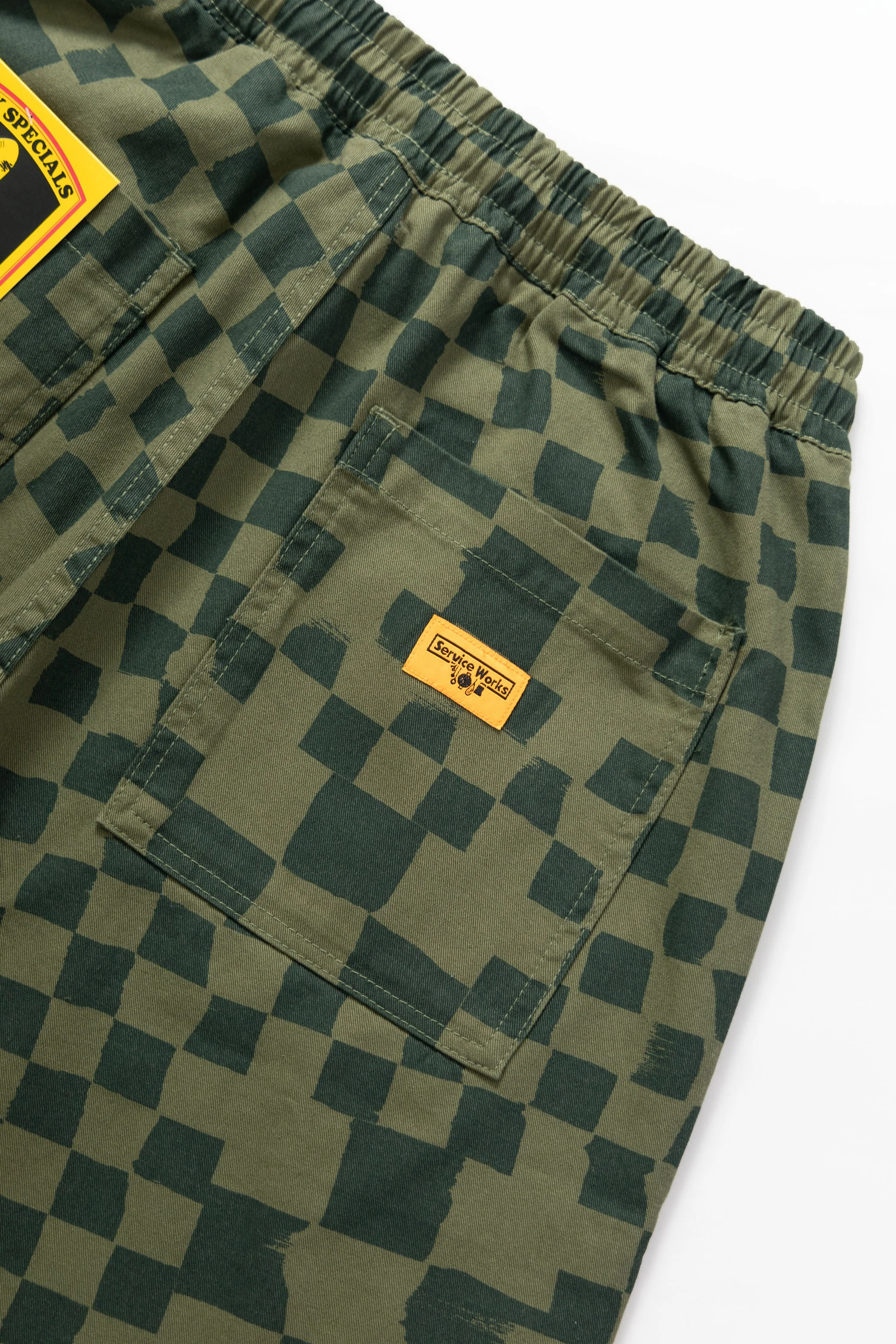 Service Works - Printed Chef Shorts - Olive Checker - Image 5