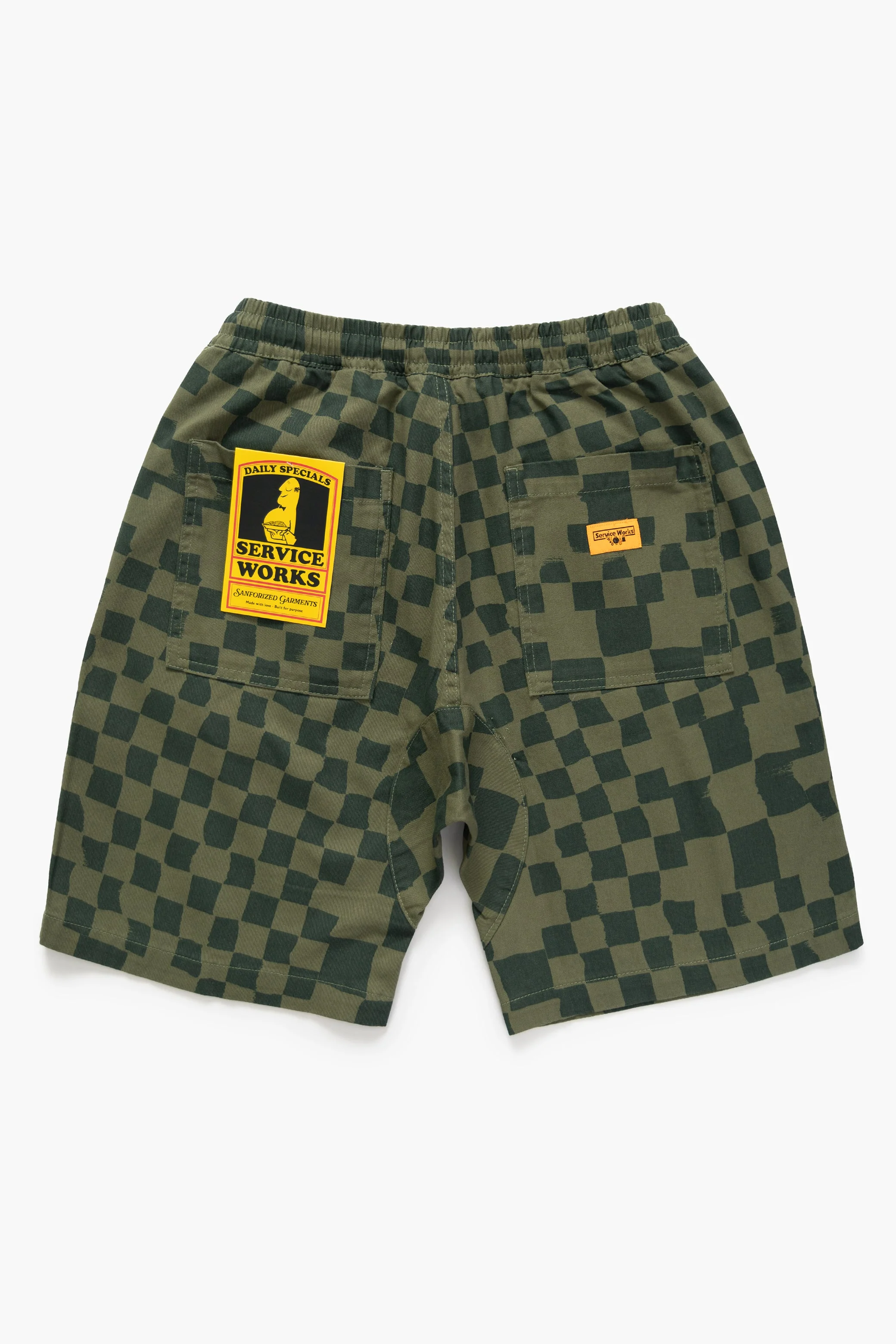Service Works - Printed Chef Shorts - Olive Checker - Image 6