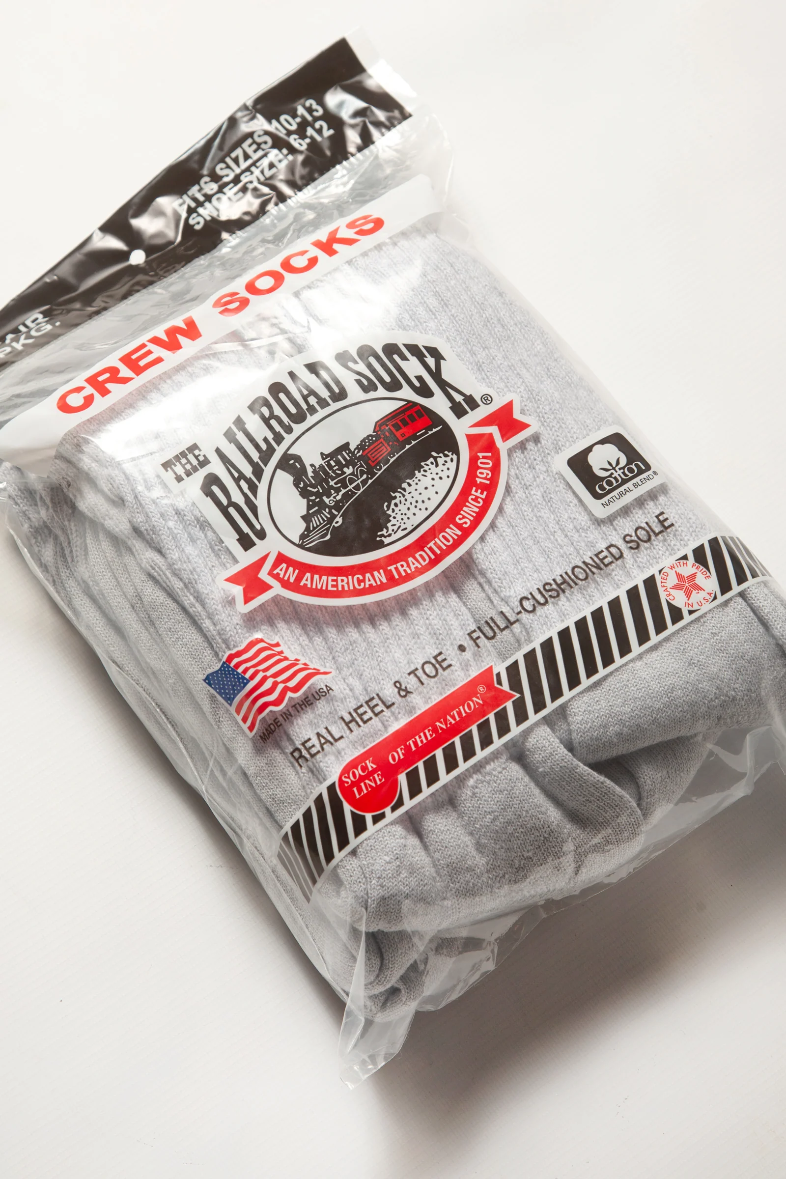 Railroad Sock - 6 Pack Crew Socks - Grey - Image 2