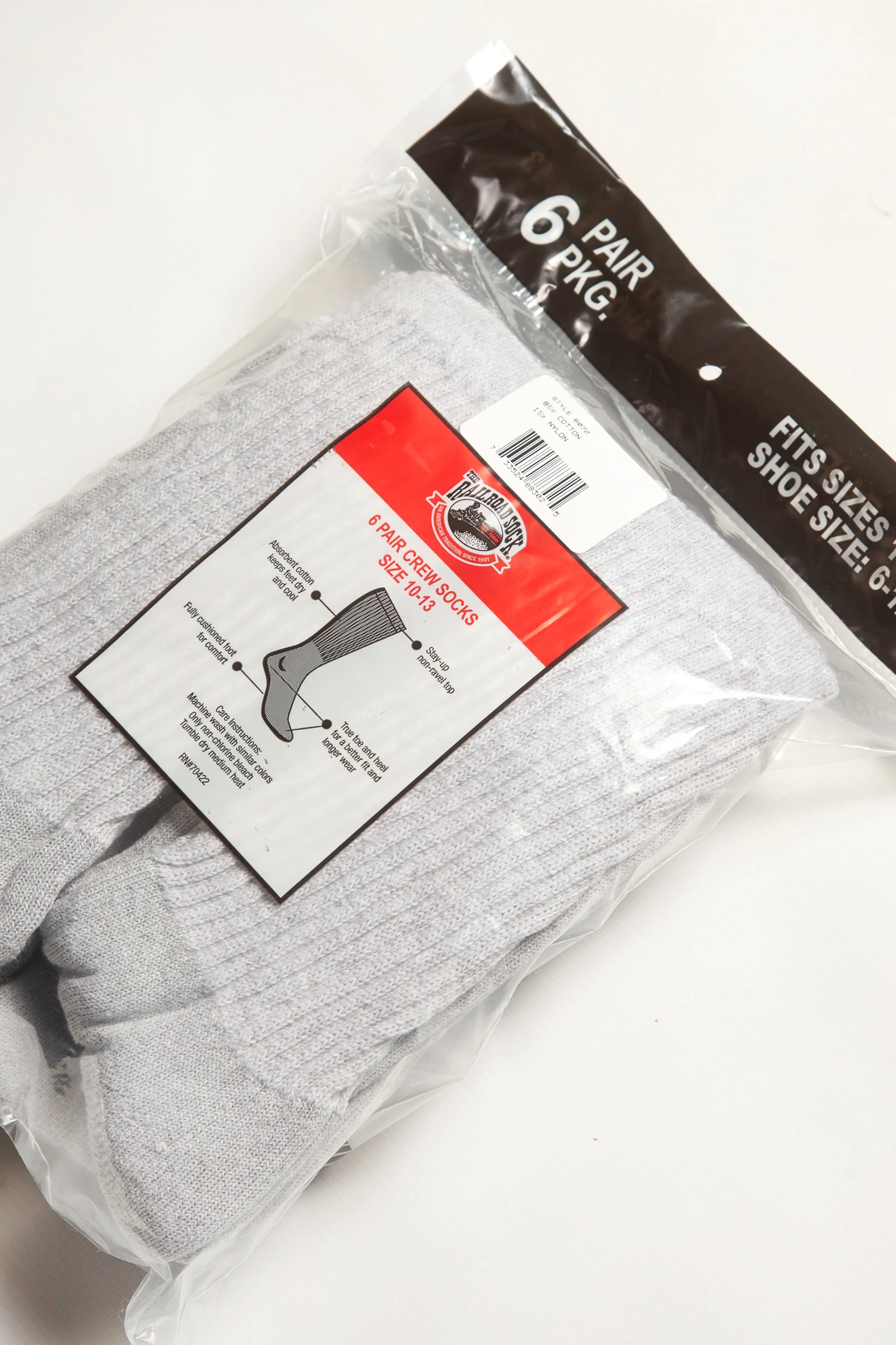 Railroad Sock - 6 Pack Crew Socks - Grey - Image 3