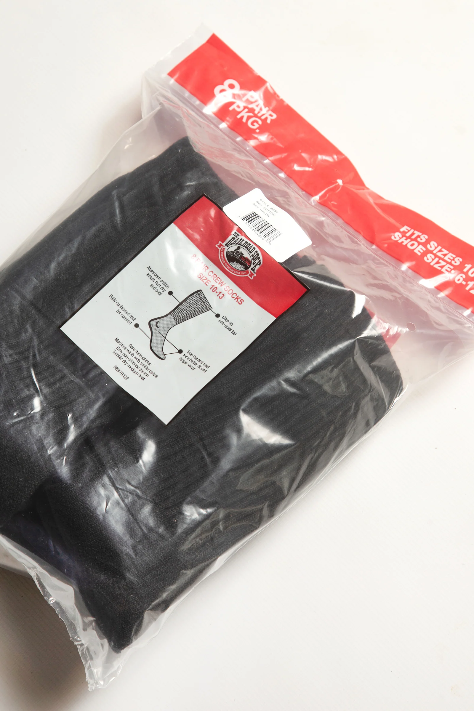 Railroad Sock - 8 Pack Crew Socks - Black - Image 3