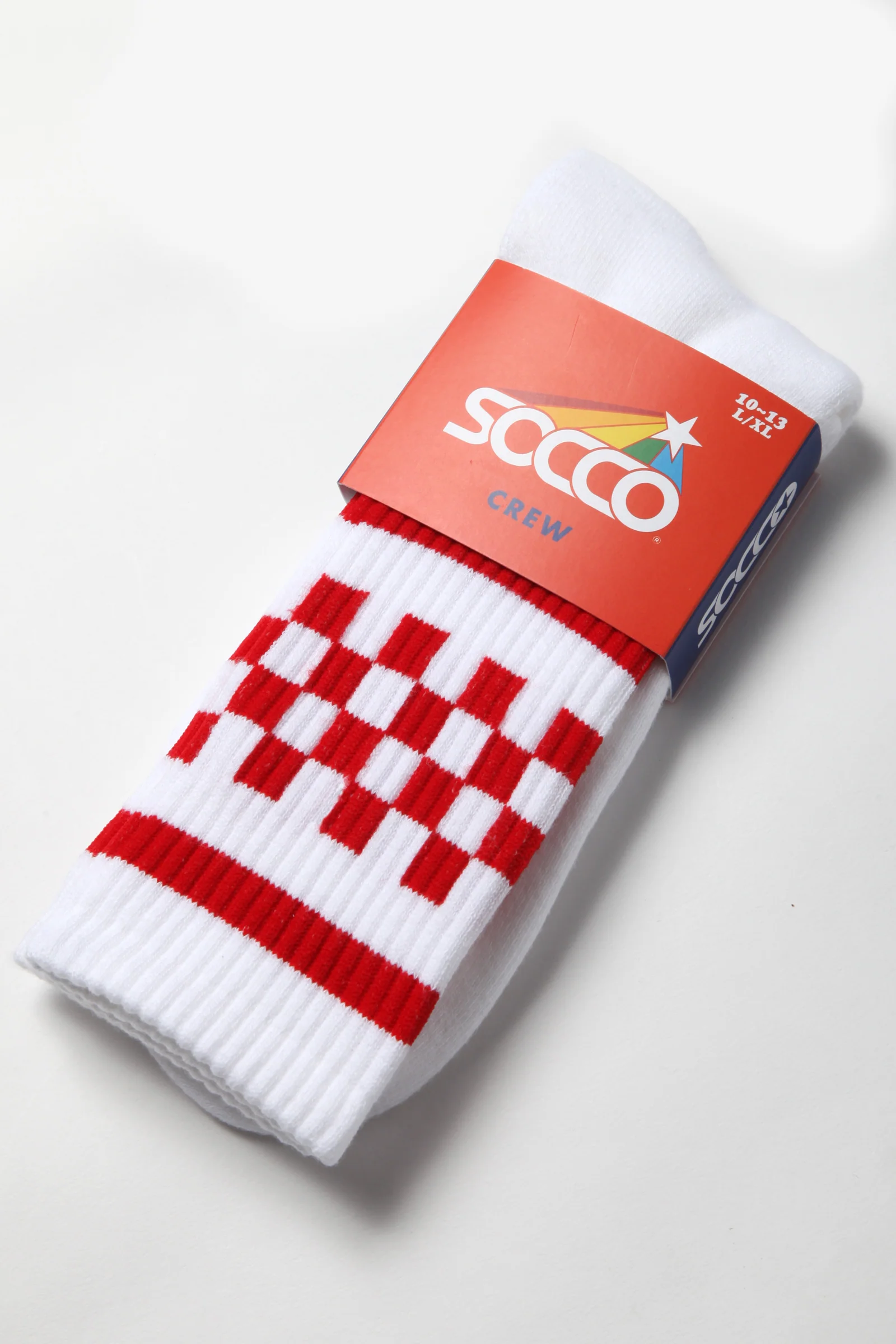 Socco - Checkerboard Crew Socks - Red/White - Image 2