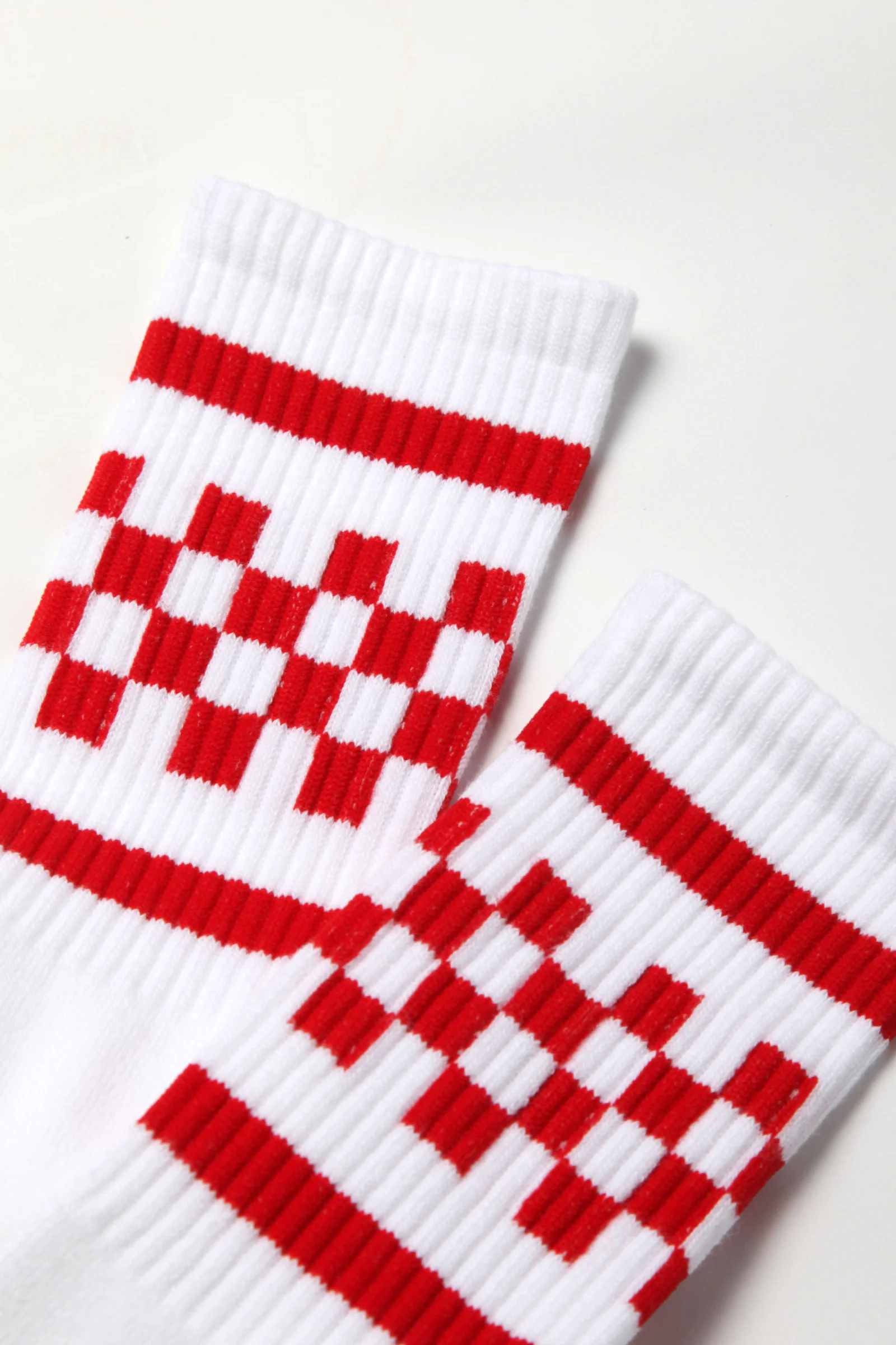 Socco - Checkerboard Crew Socks - Red/White - Image 4