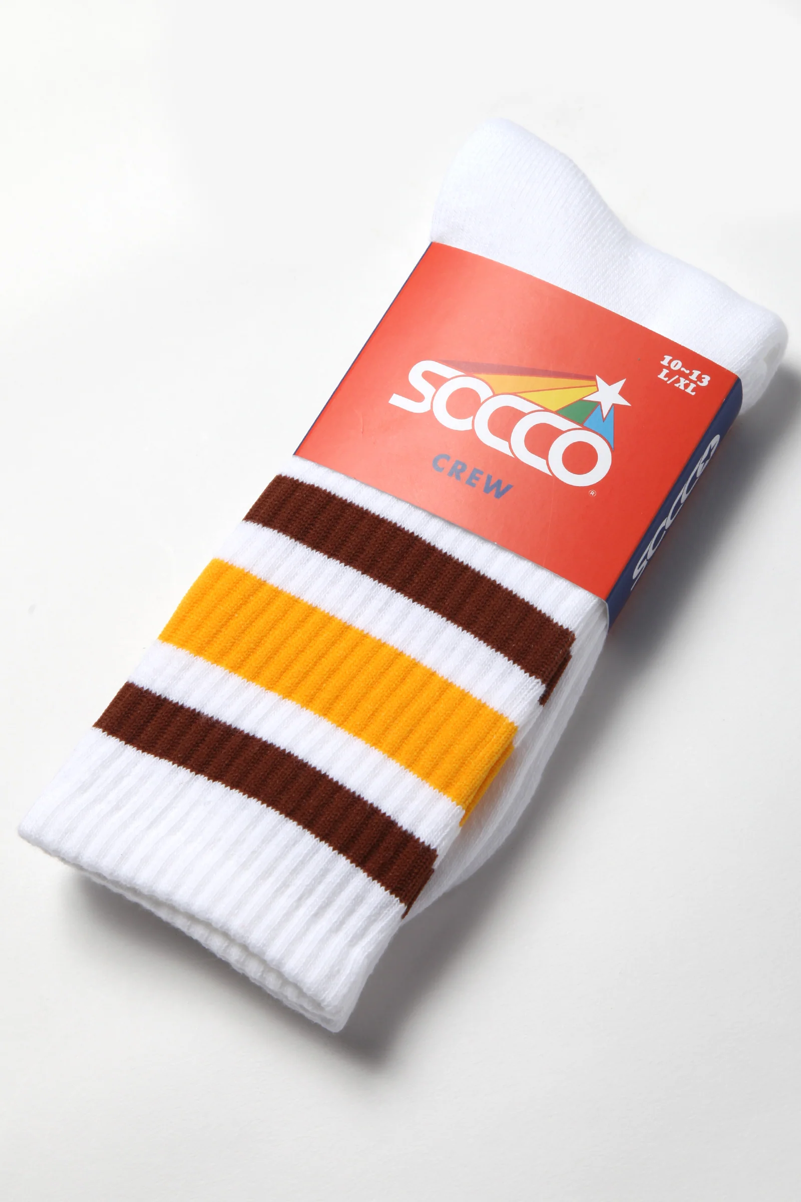 Socco - Striped Crew Socks - Brown/Yellow/White - Image 2