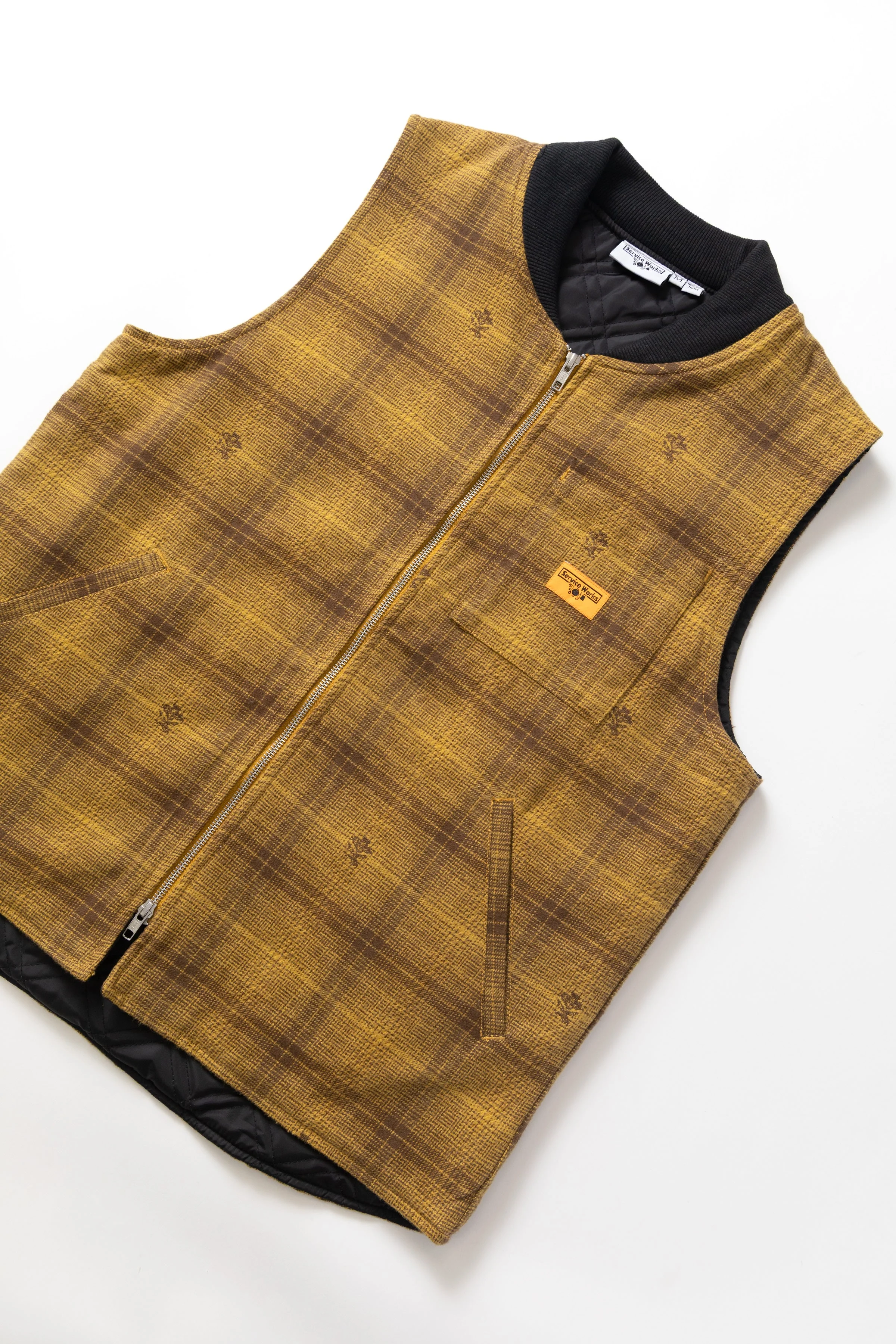 Service Works - Thistle Plaid Padded Work Vest - Ochre - Image 2