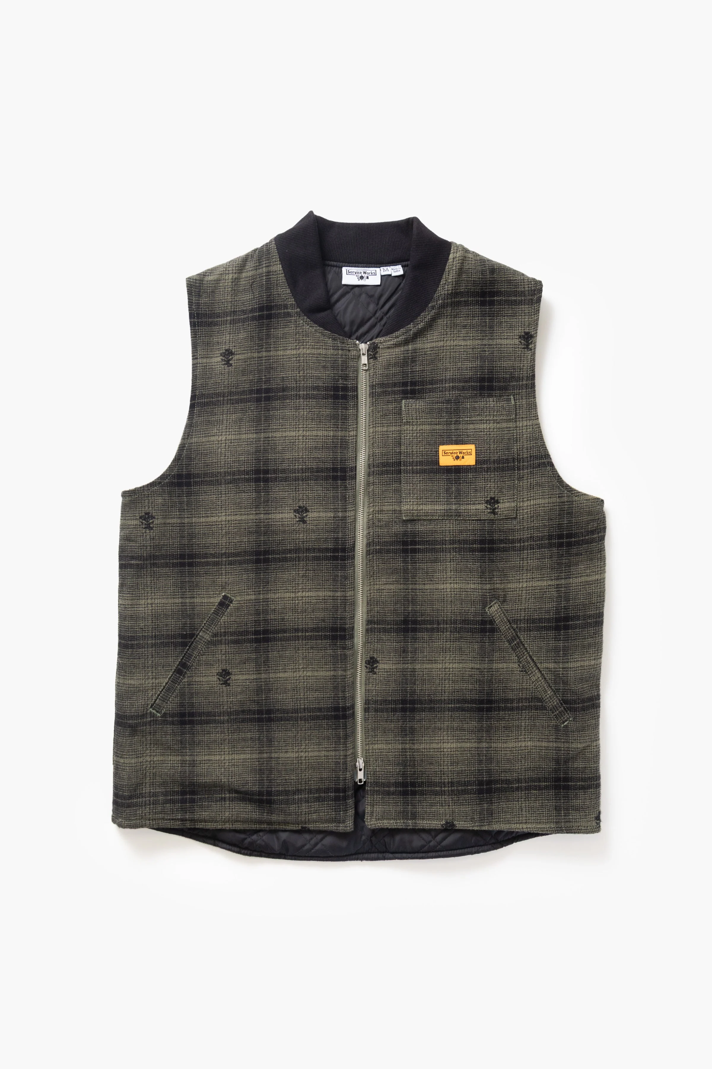 Service Works - Thistle Plaid Padded Work Vest - Olive