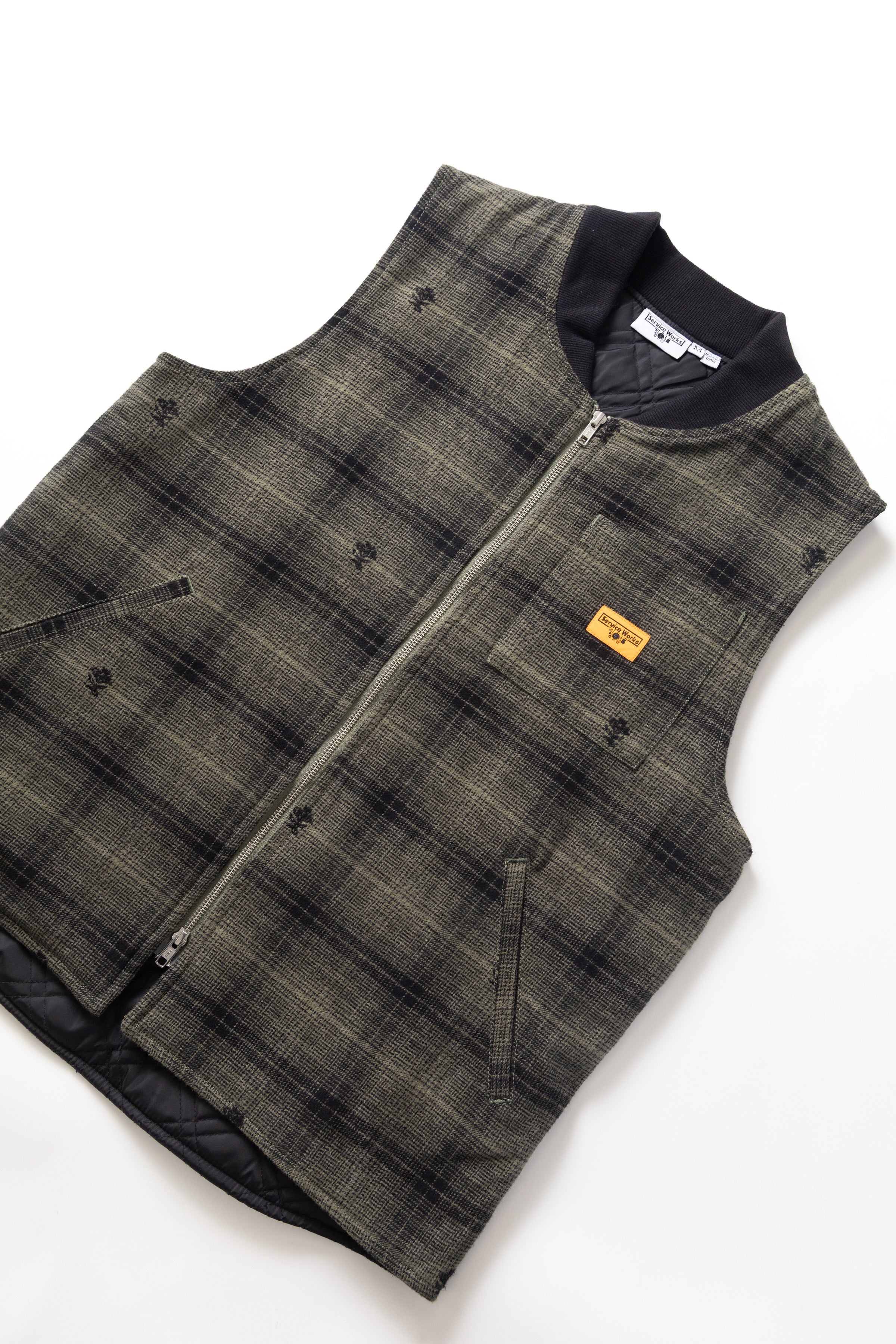 Service Works - Thistle Plaid Padded Work Vest - Olive - Image 2